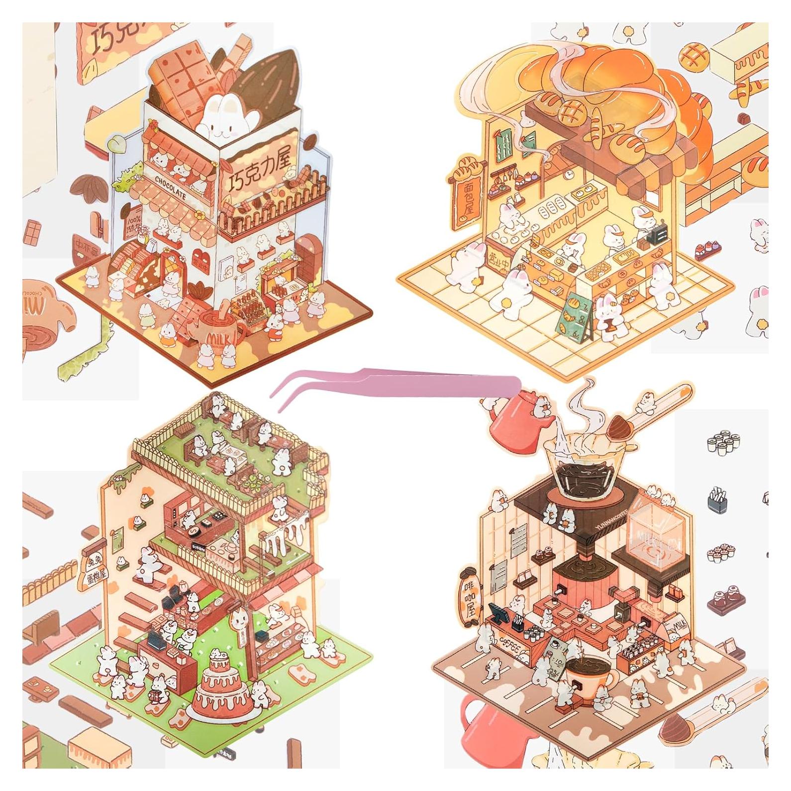 4 Sets Stickers 3D Casa Conejo BROVITI - Alivio Estrés