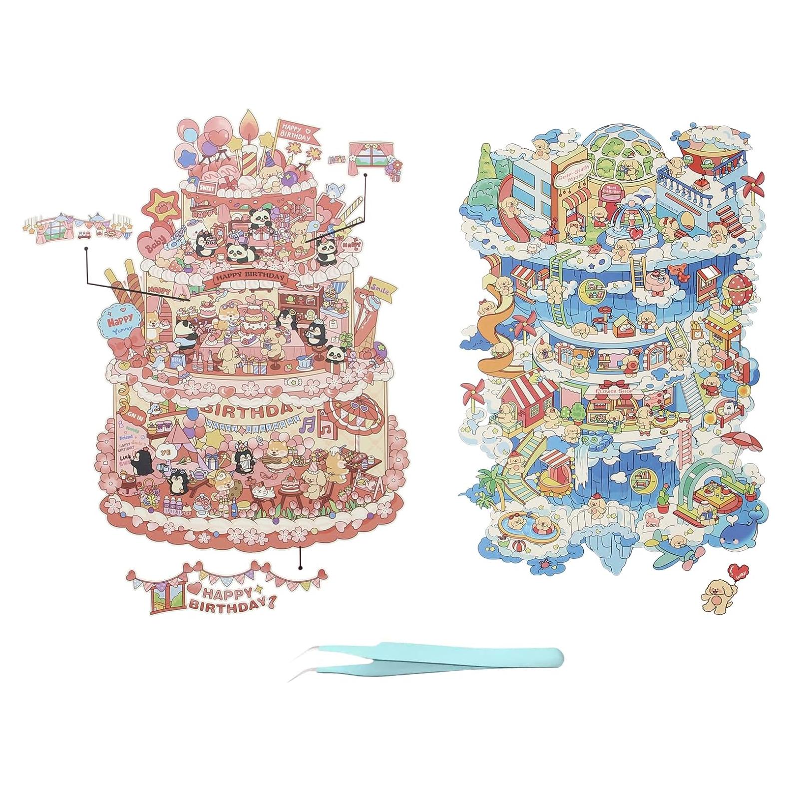 Calcomanías 3D DIY HEYTRCO Cumpleaños y Castillo en el Cielo