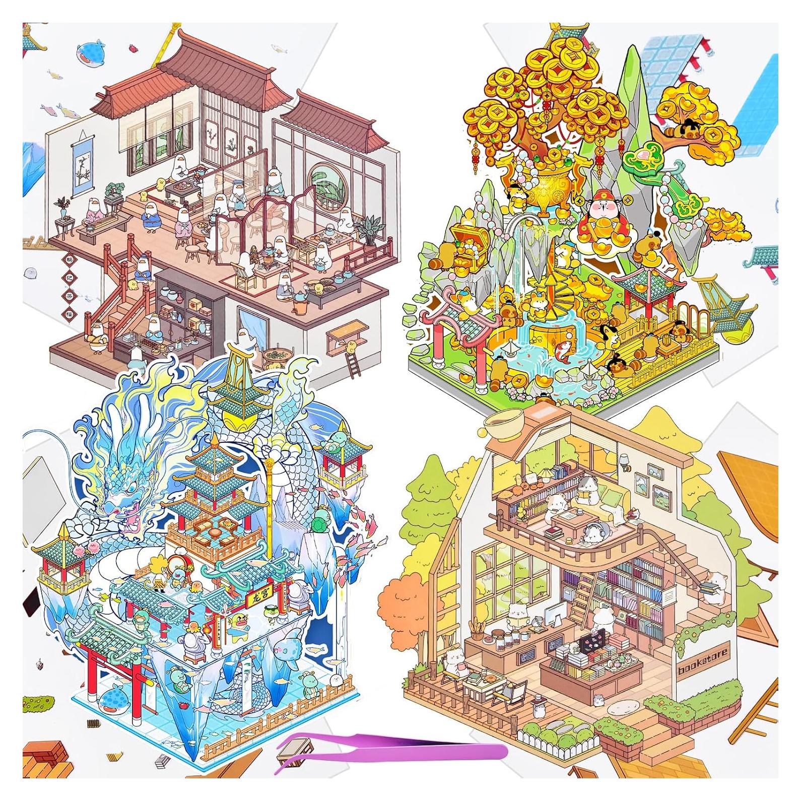 4 Sets Stickers 3D DIY Animales BROVITI para Mini Habitaciones