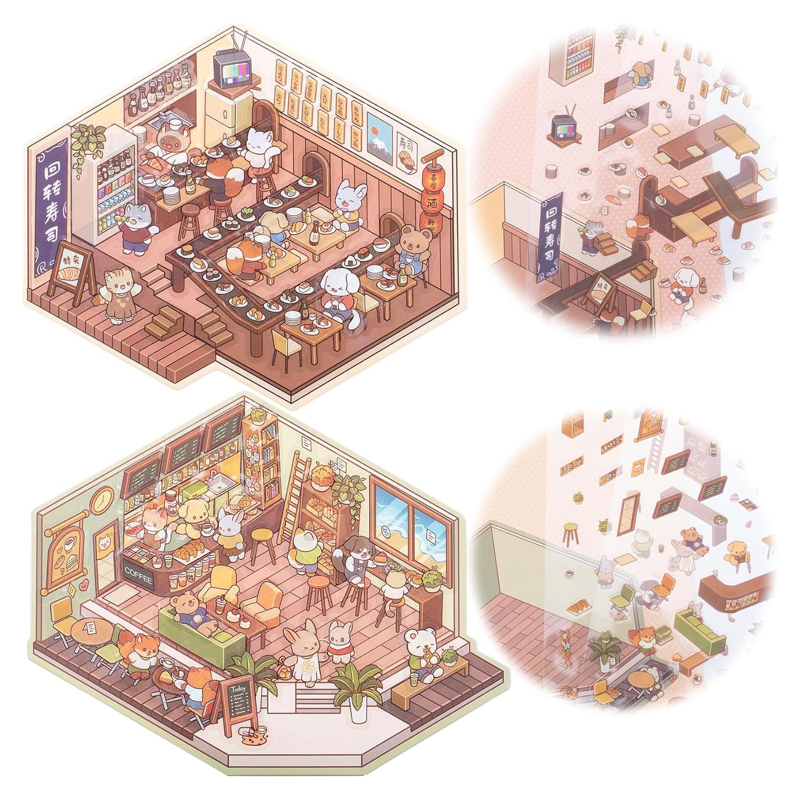 HINZIC 2 Juegos de Pegatinas 3D DIY Escenas de Animales