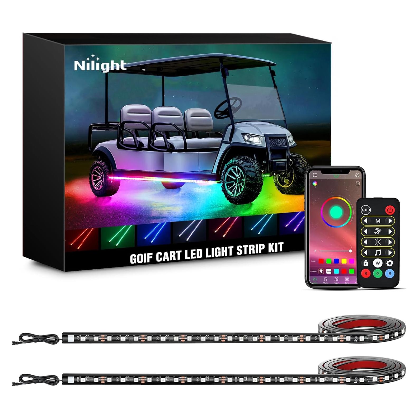Nilight Tira de Luz LED para Carro de Golf 2PCS RGB 12-66V