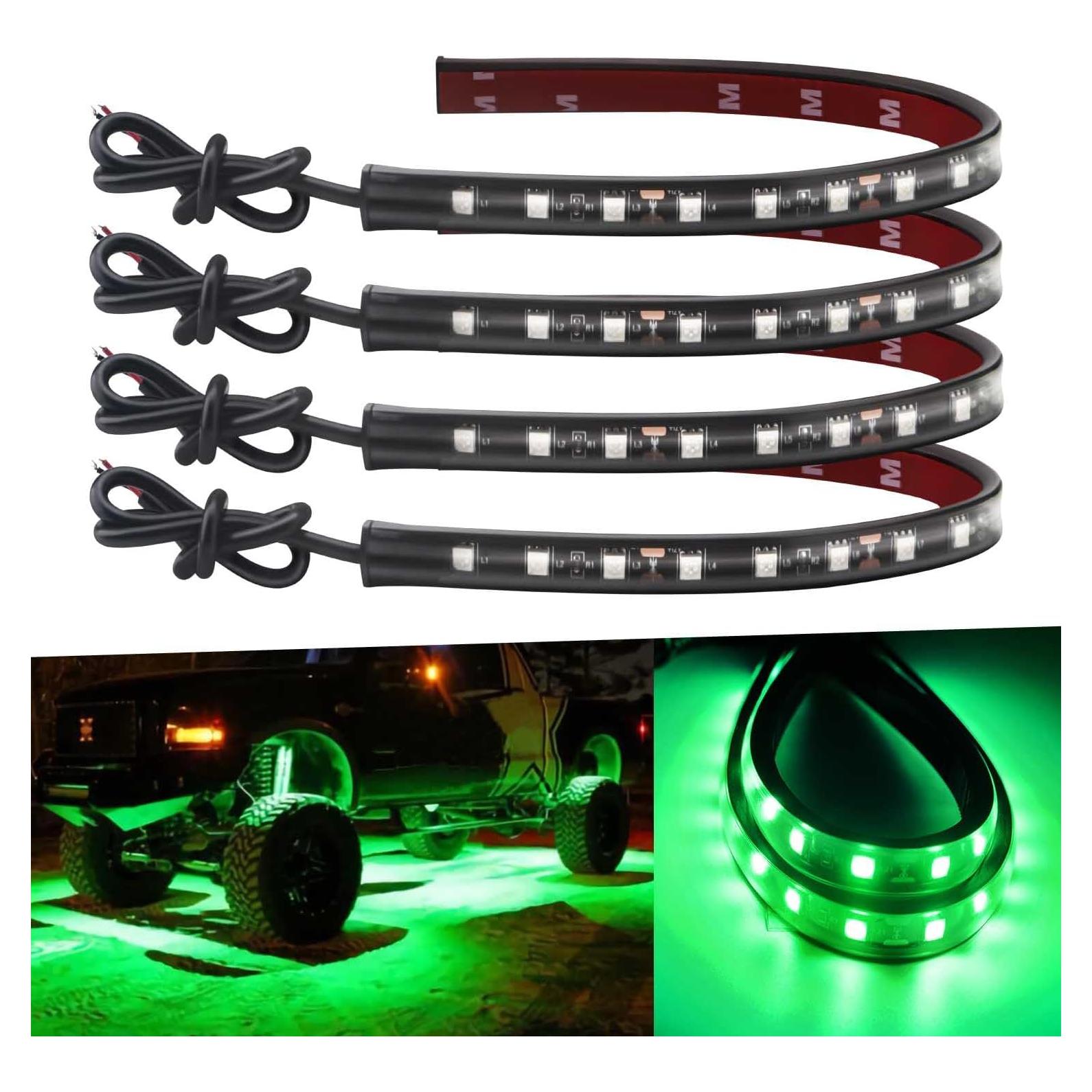 Tira de luz LED verde impermeable Keiurot 32.3cm 12V - Paquete de 4