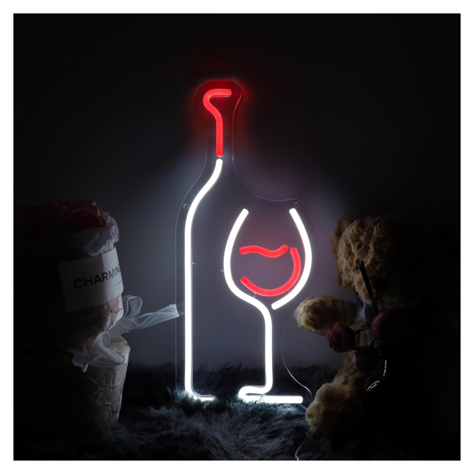 Letrero de Neón LED LAXUEDEER Botella de Vino y Vaso 43.7x19.3cm