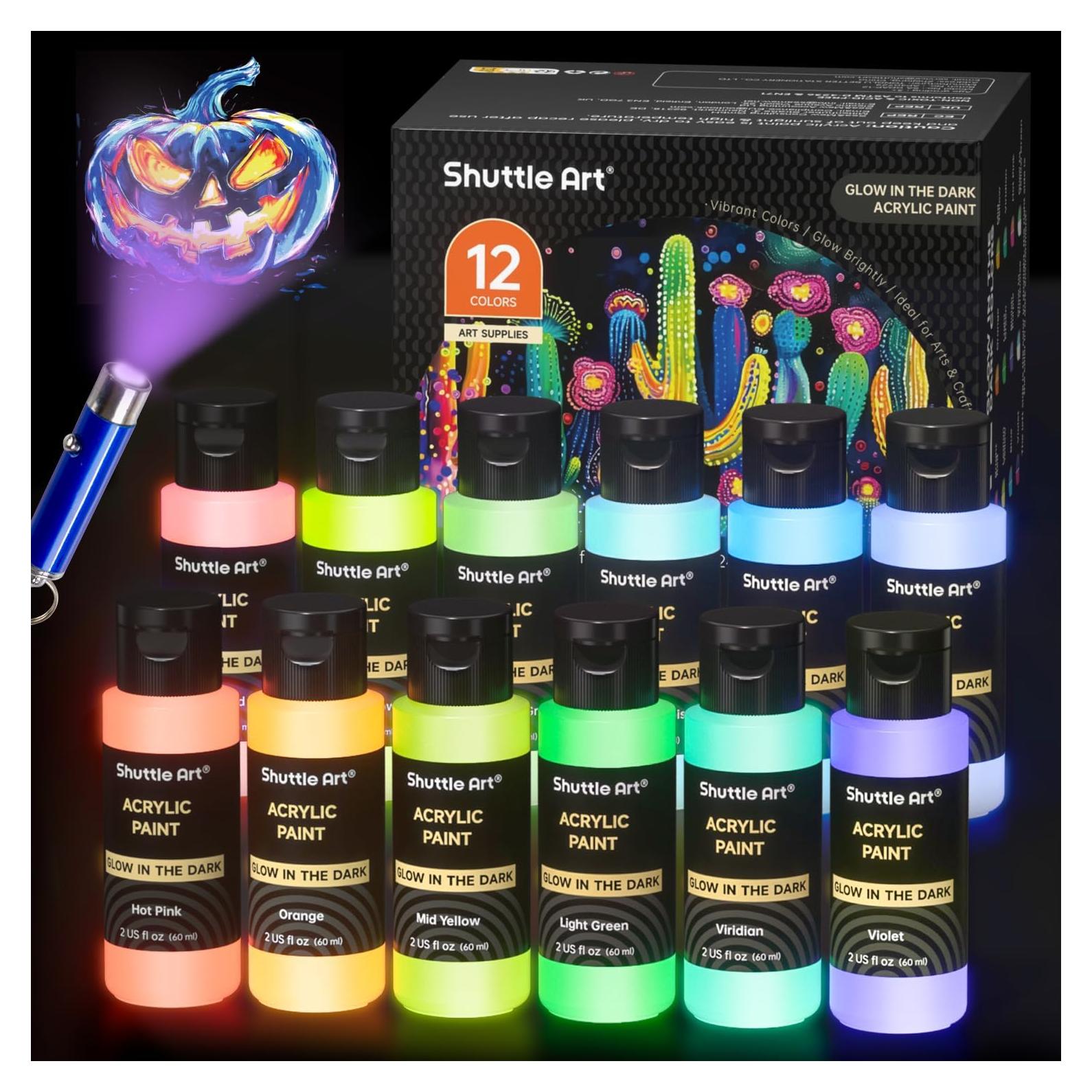 Pintura Acrílica Brillante en la Oscuridad Shuttle Art 12 Colores 60 ml