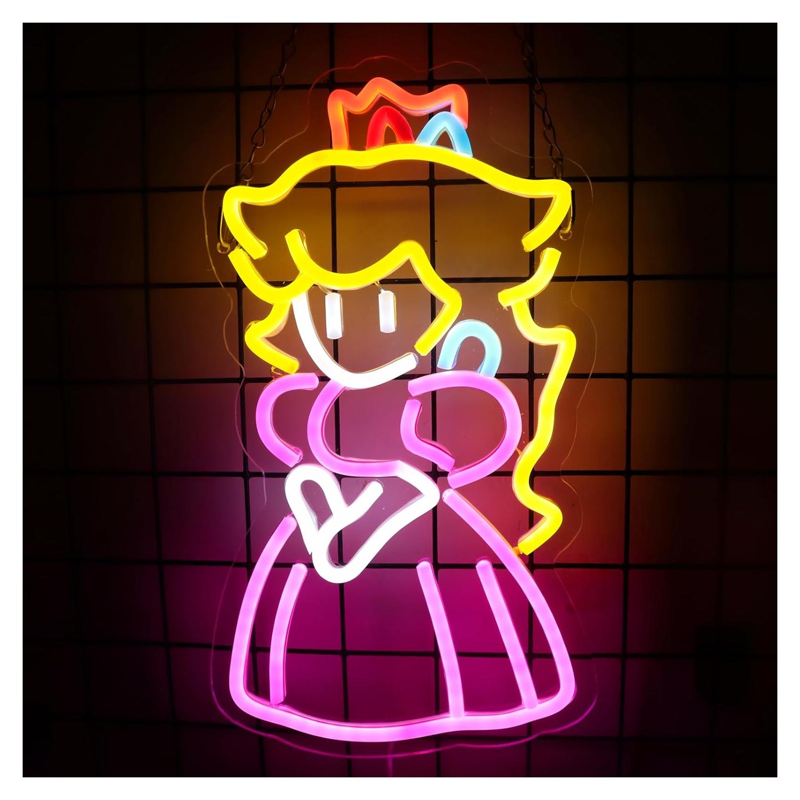 Letrero de Neón Princesa Peach LED 43x23 cm USB Decoración