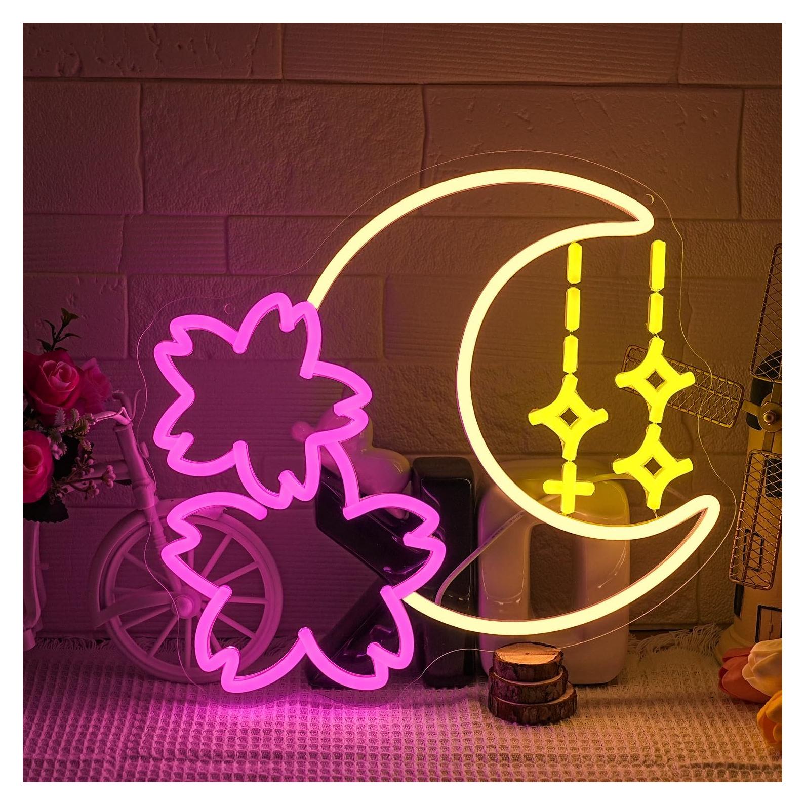 Luz de Neón Dimmable Sakura y Luna LED USB 35x33cm