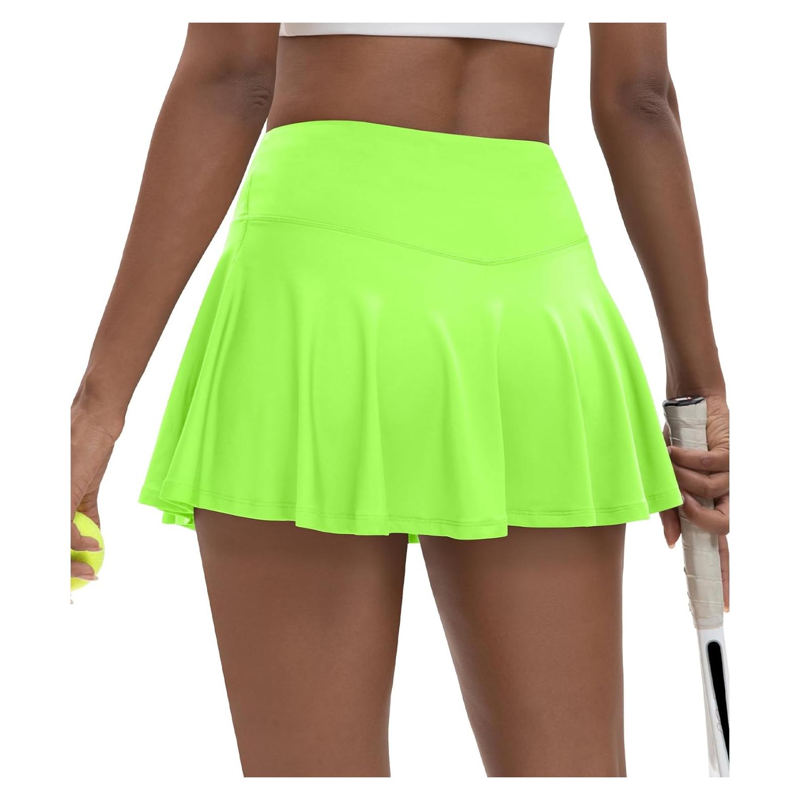 Falda de Tenis LTMNSZO Verde Neón Cintura Alta con Bolsillos