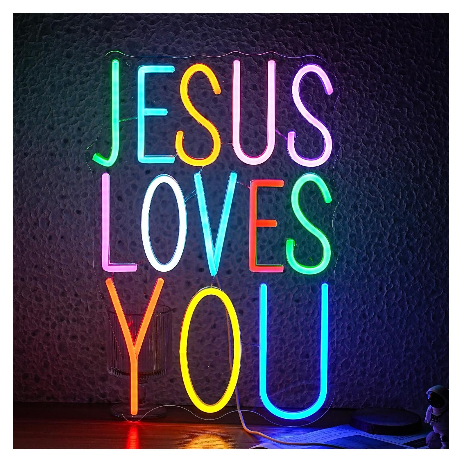 Luz de neón LED Jesús te ama 42x28 cm decoración hogar