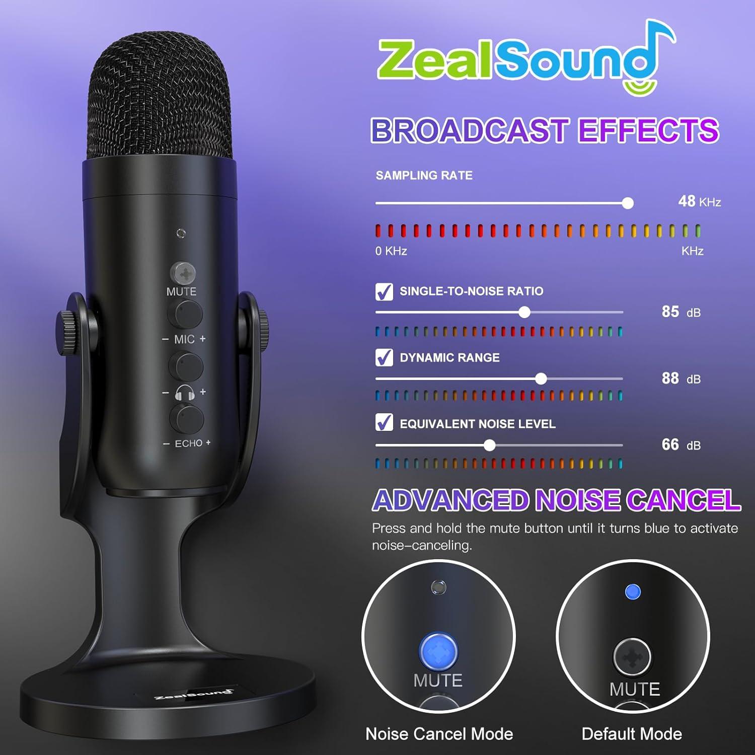 Micrófono USB ZealSound K66 para PC y PS4/PS5, Negro