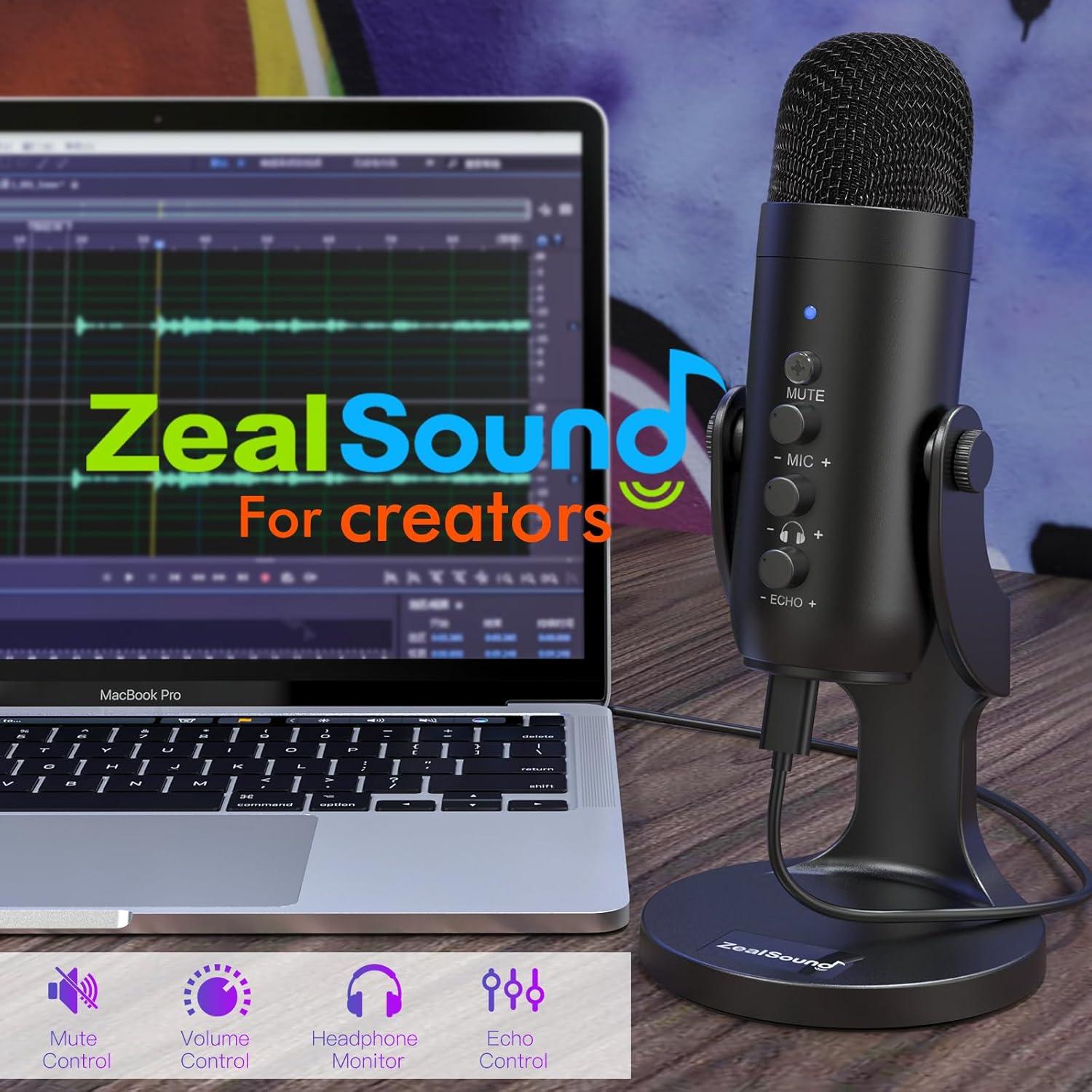 Micrófono USB ZealSound K66 para PC y PS4/PS5, Negro
