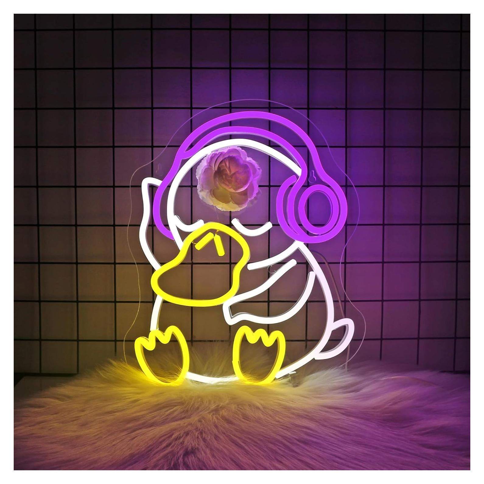 Luz de Neón LED Pato Decorativa para Pared - 36.67x34.19cm