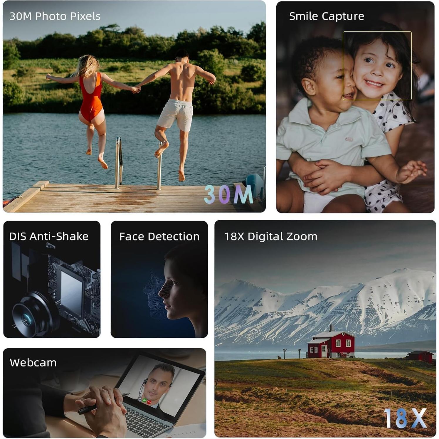 ORDRO Video Camera Camcorder Digital Camera Recorder Full HD 1080P 30FPS 30MP 3.0 Inch 270 Degree Rotation LCD 18X Digital Zoom with 16GB Card and 2 Batteries