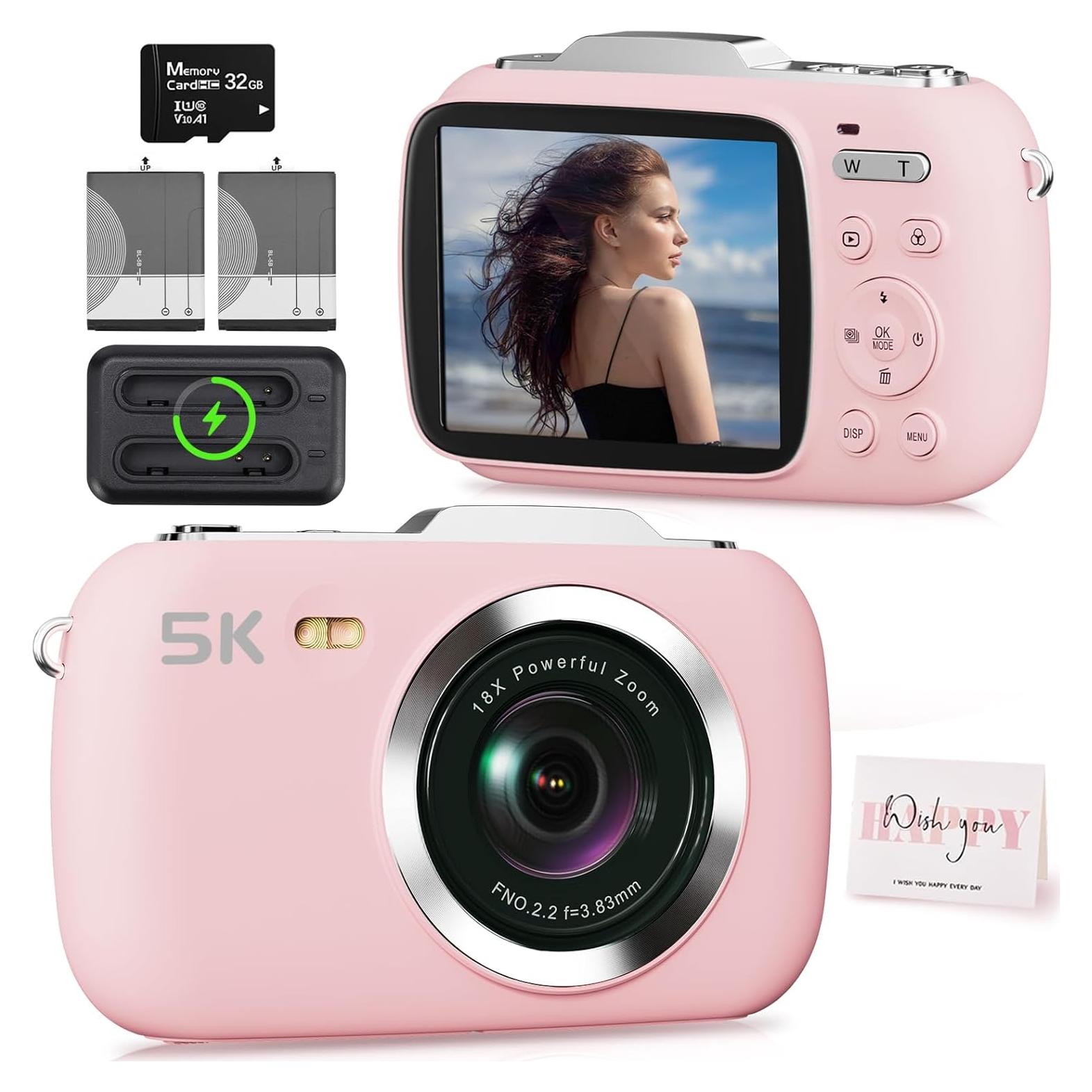 Cámara Digital 5K Camcordy G7 Rosa 80MP con Tarjeta 32GB