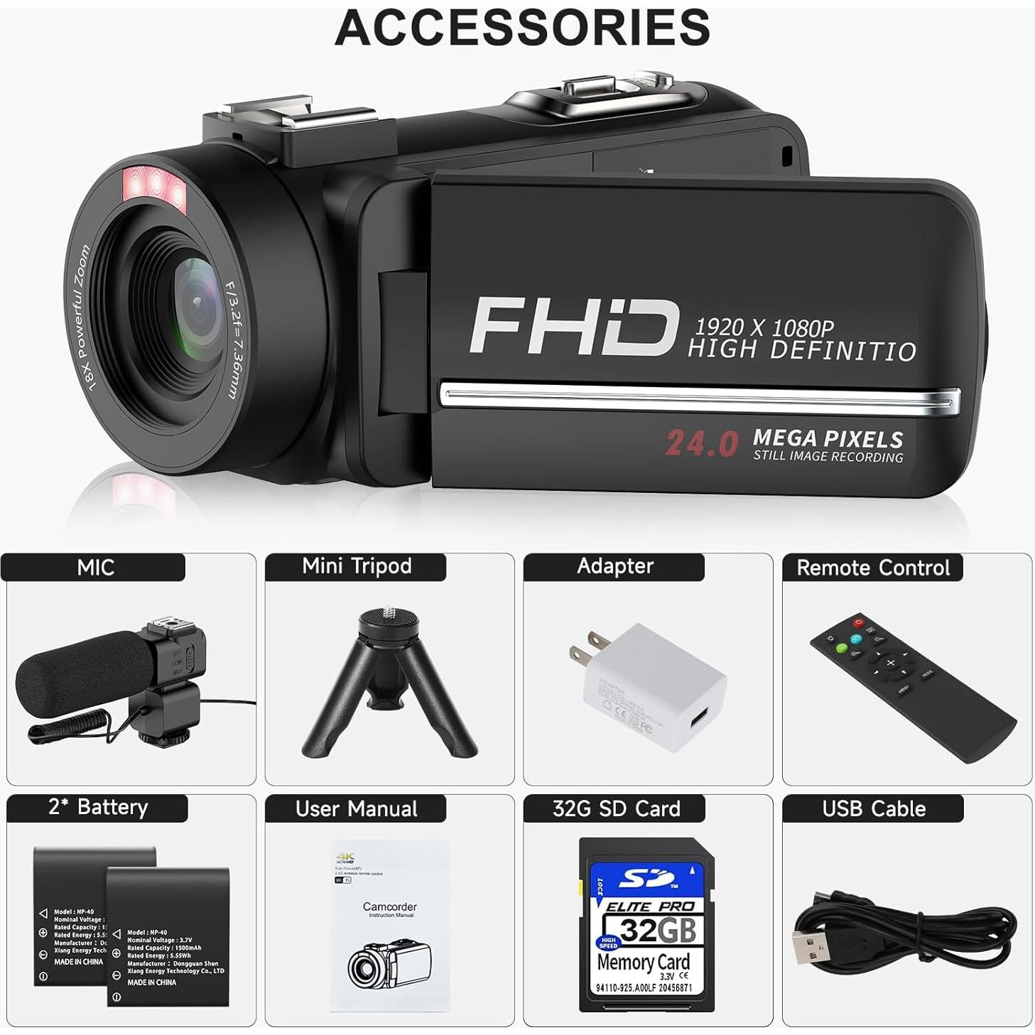 Cámara de Video MURAUX 1080P 30MP con Visión Nocturna y Accesorios