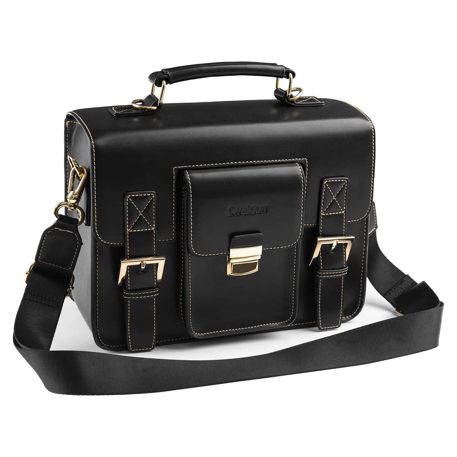 Bolsa de cámara de cuero Cwatcun para DSLR y mirrorless