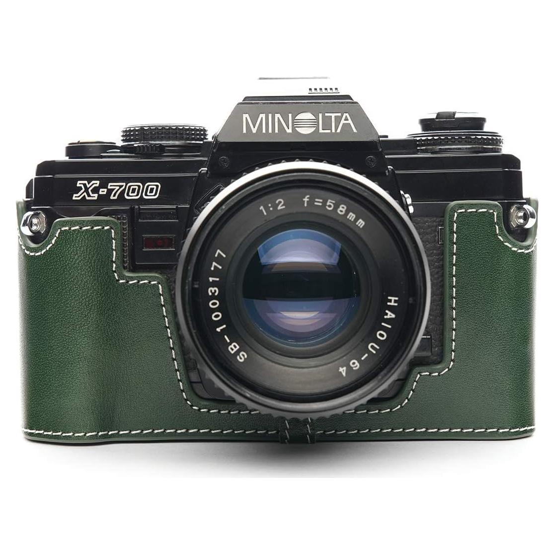 Funda de Cuero Real BolinUS para Cámara Minolta X-700 Verde