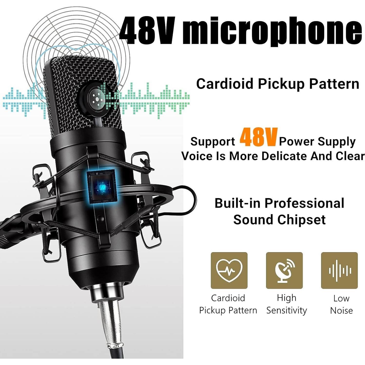 Paquete de Podcast CofeLife M300 Micrófono 48V y Efectos