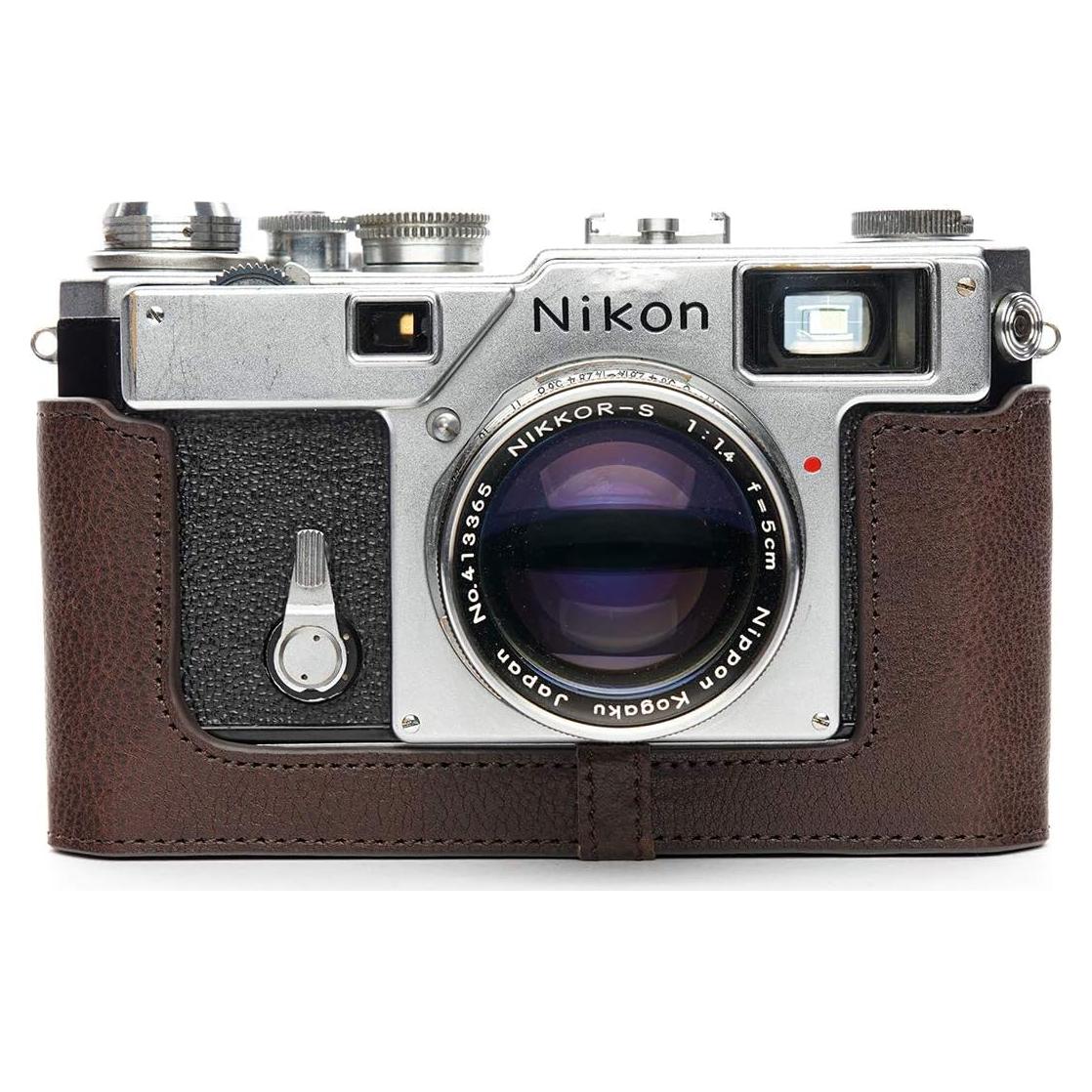 Funda de cámara BolinUS para Nikon S2 de cuero genuino café