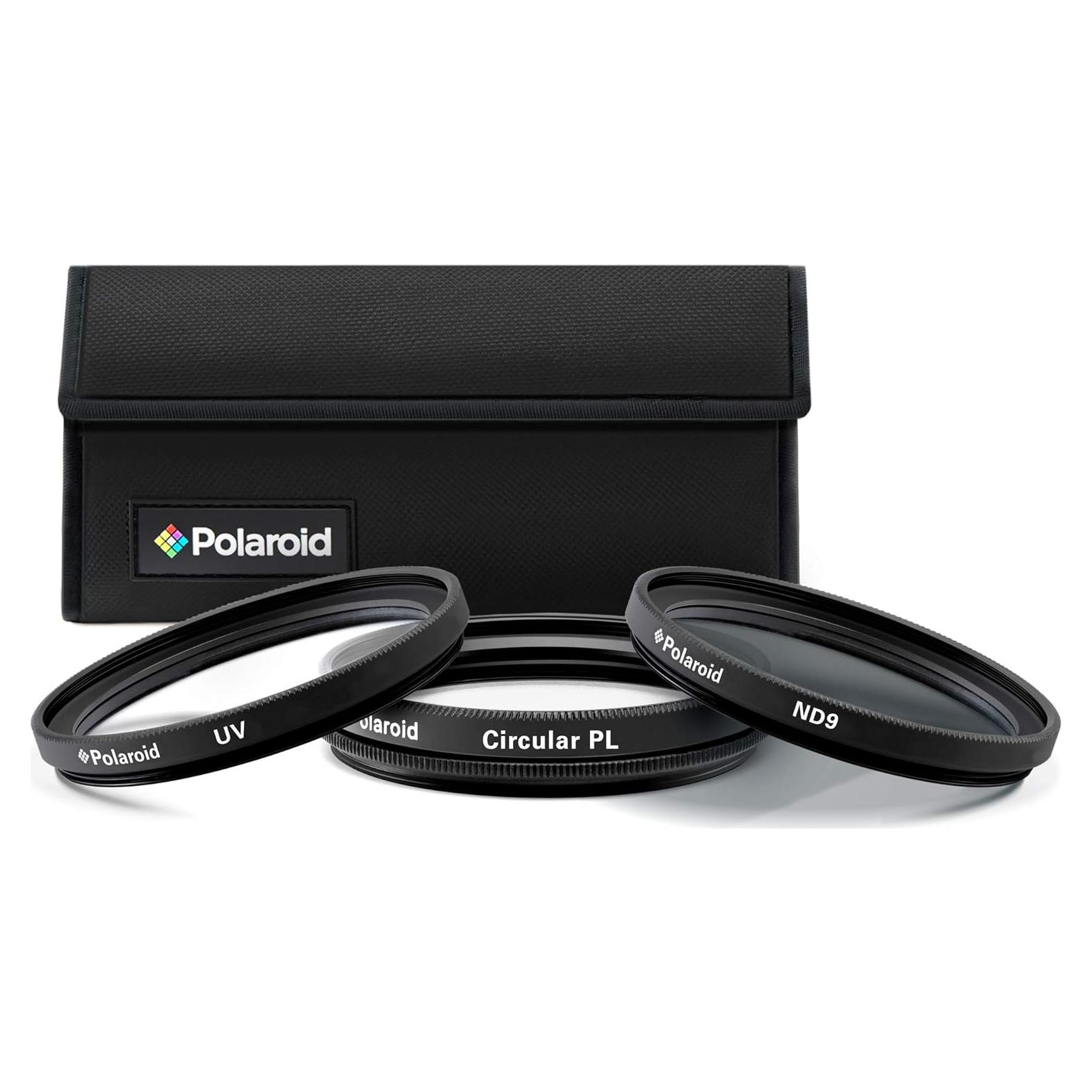 Kit de Filtros Polaroid 77mm UV CPL ND9 con Funda Nylon