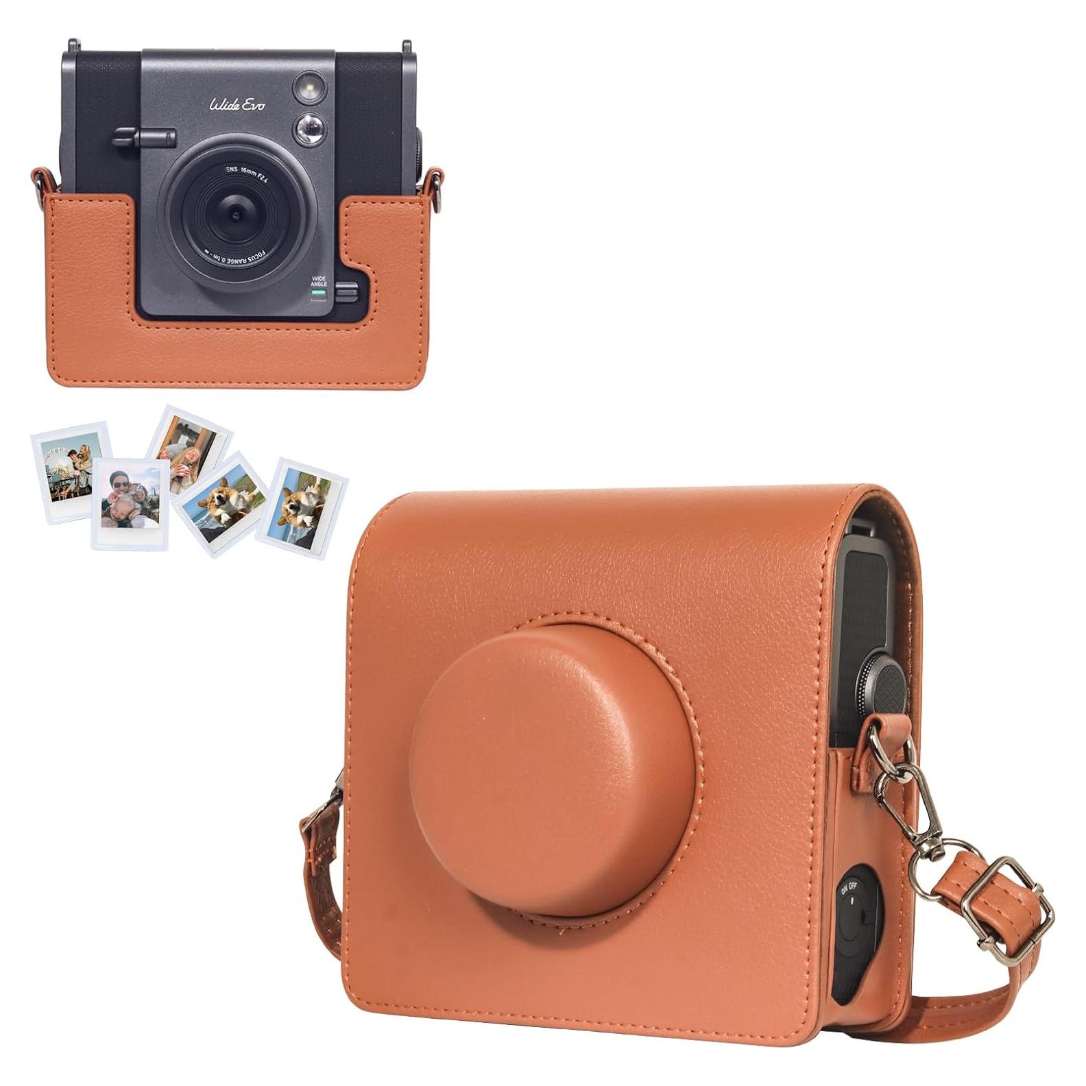 Funda de Cuero PU para Cámara Fujifilm Instax Wide EVO Marrón