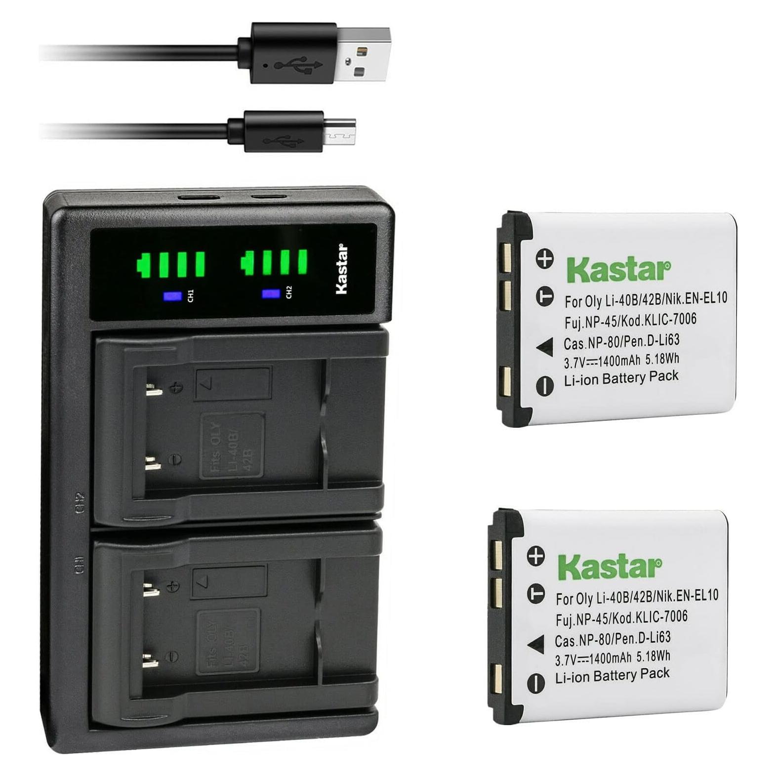 Kastar Cargador USB Dual + 2 Baterías Litio 1400mAh