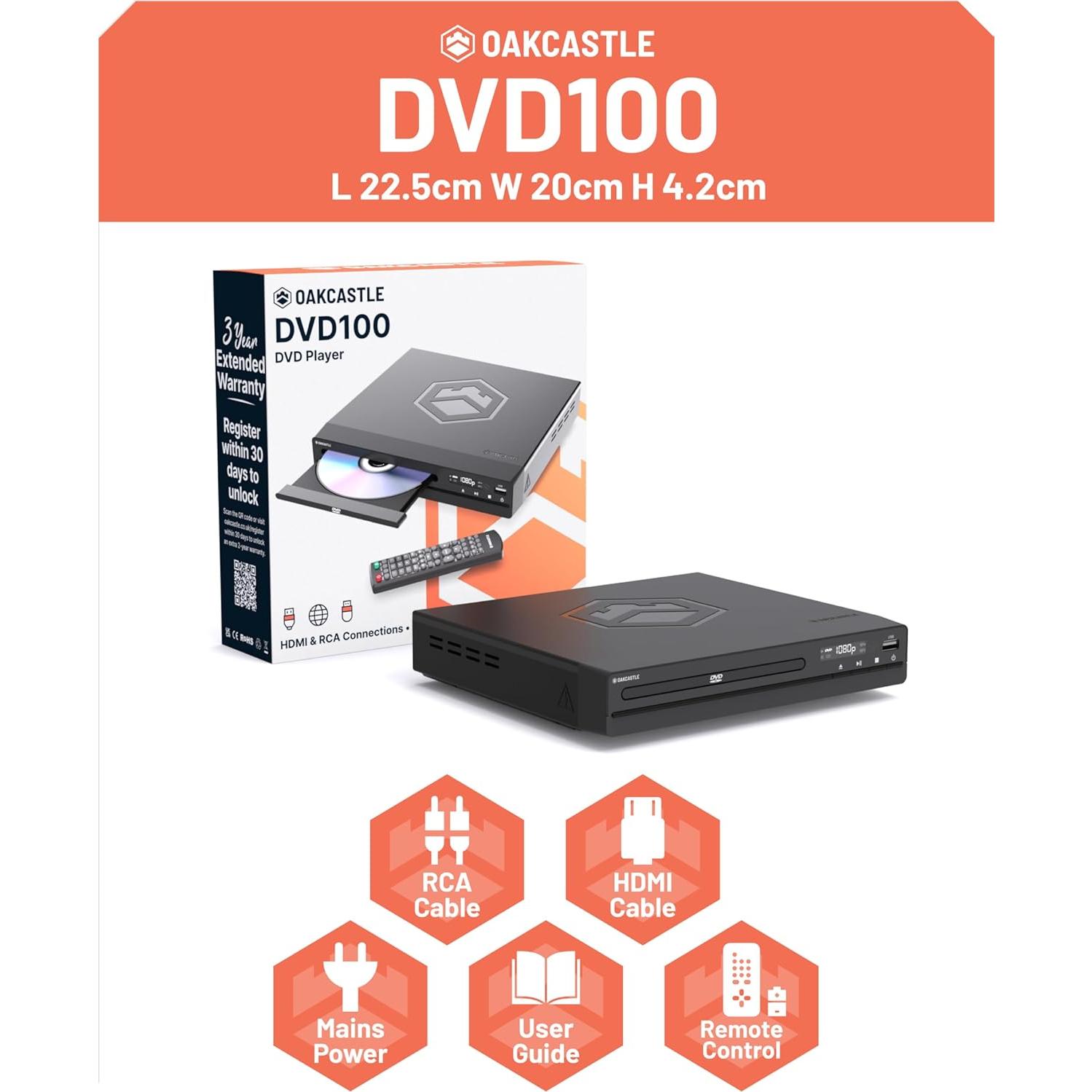 Reproductor de DVD Oakcastle DVD100 HDMI 1080p Multiregión