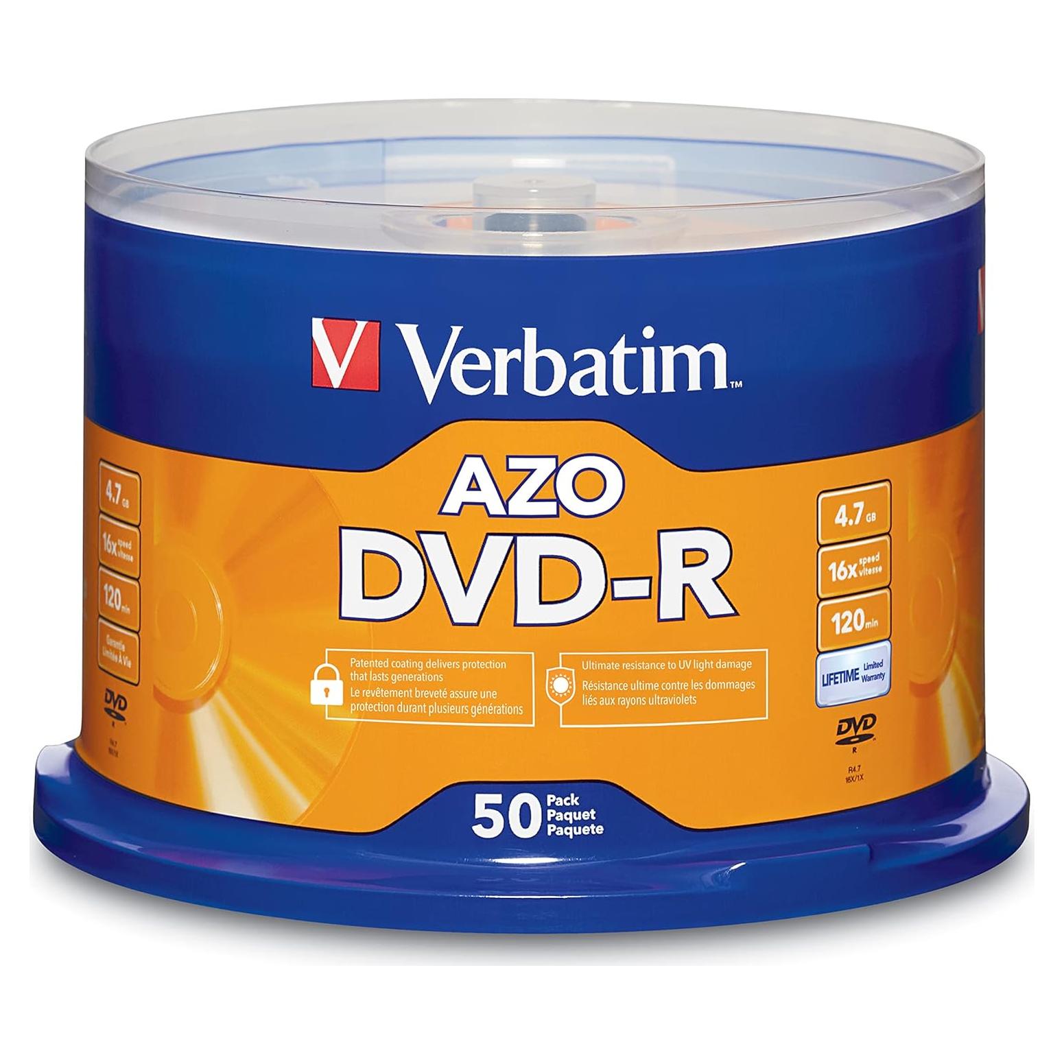 Discos DVD-R Verbatim AZO 4.7GB 16X - Paquete de 50 Unidades