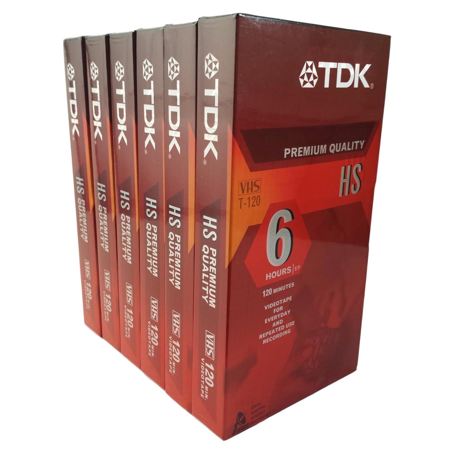 Paquete de 6 cintas VHS TDK T-120 HS calidad premium