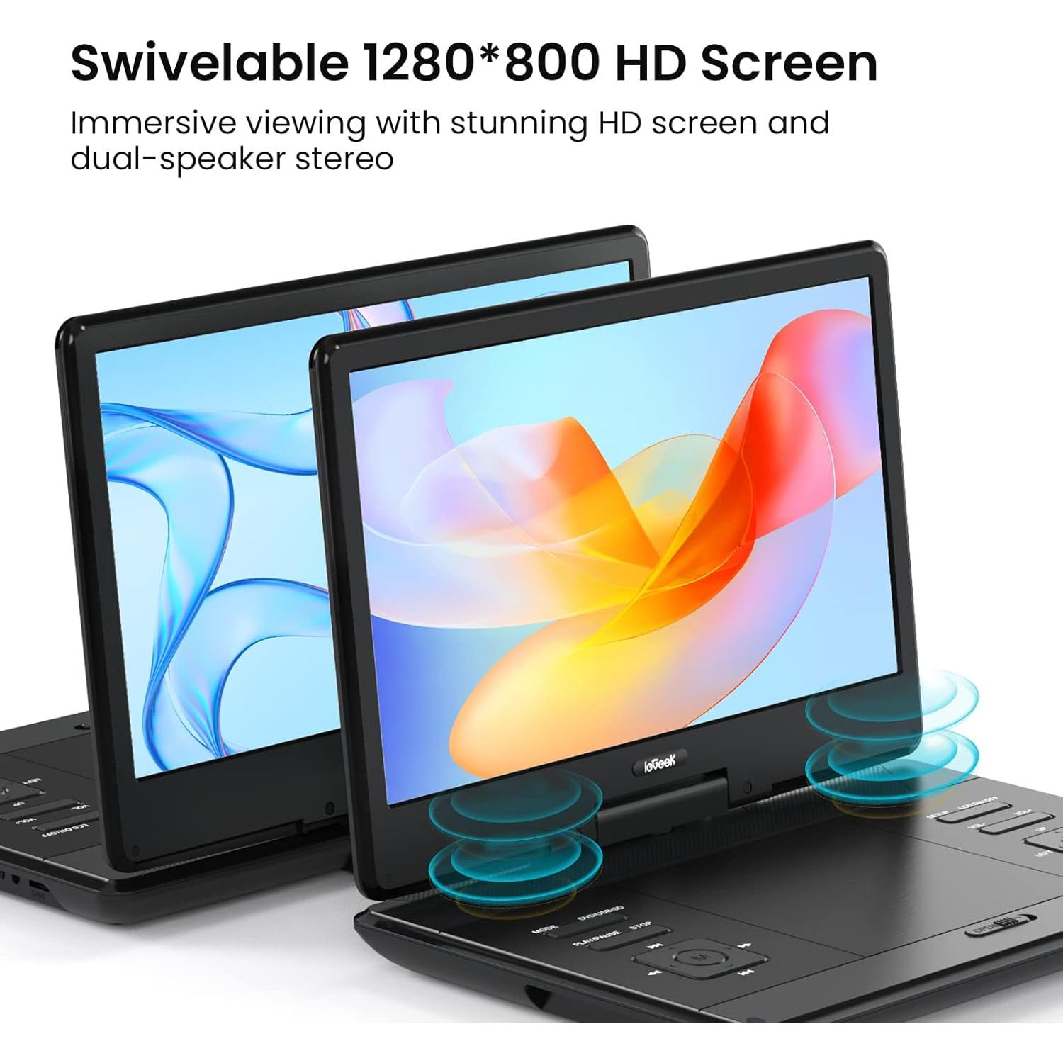 Reproductor de DVD Portátil ieGeek 14.1" HD Batería 6h