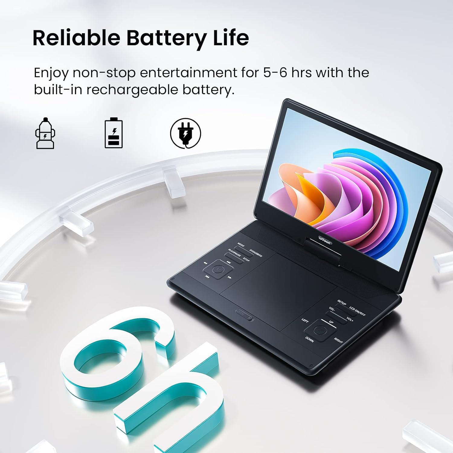 Reproductor de DVD Portátil ieGeek 14.1" HD Batería 6h