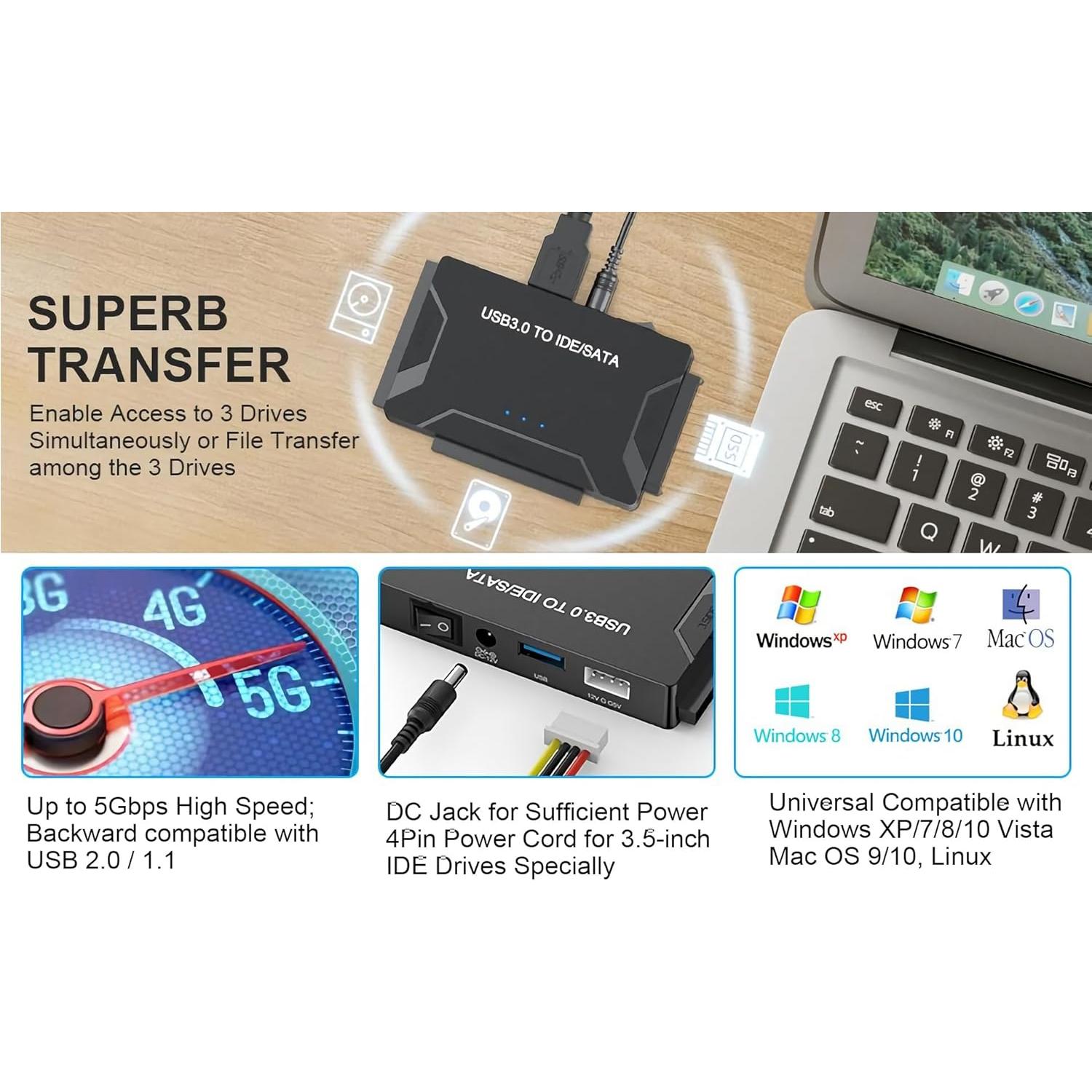 Adaptador USB 3.0 a SATA/IDE YouChen 6TB, Transferencia 5Gbps