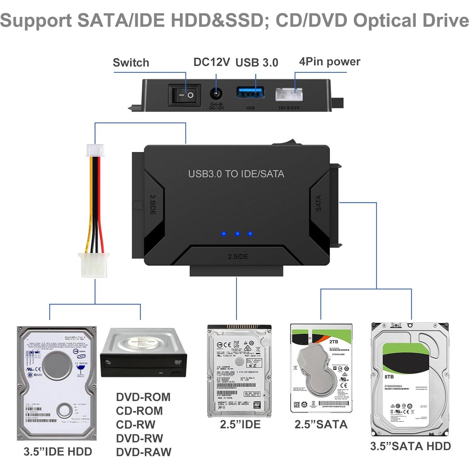 Adaptador USB 3.0 a SATA/IDE YouChen 6TB, Transferencia 5Gbps