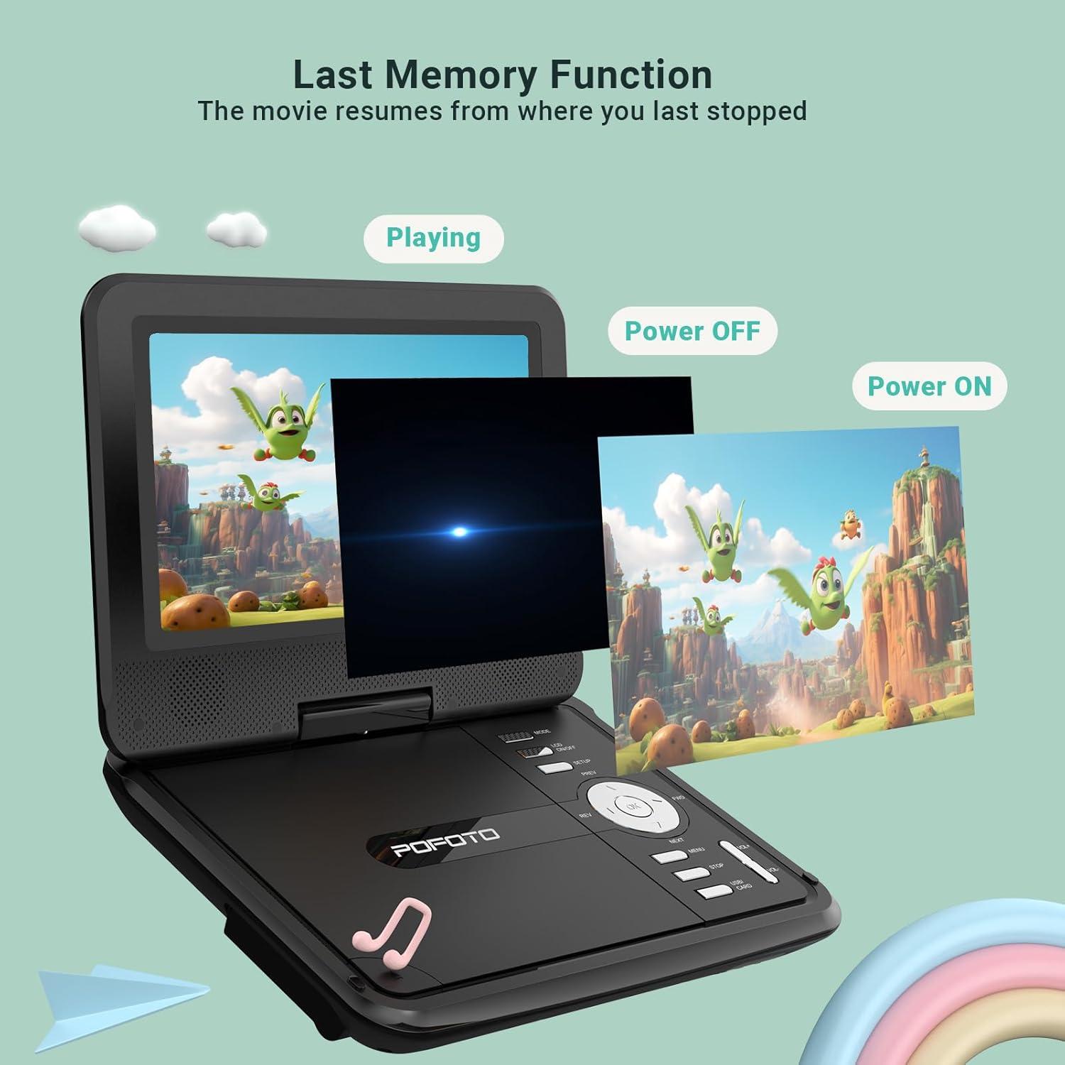 Reproductor de DVD portátil POFOTO 9.5" (24.13 cm) para coche