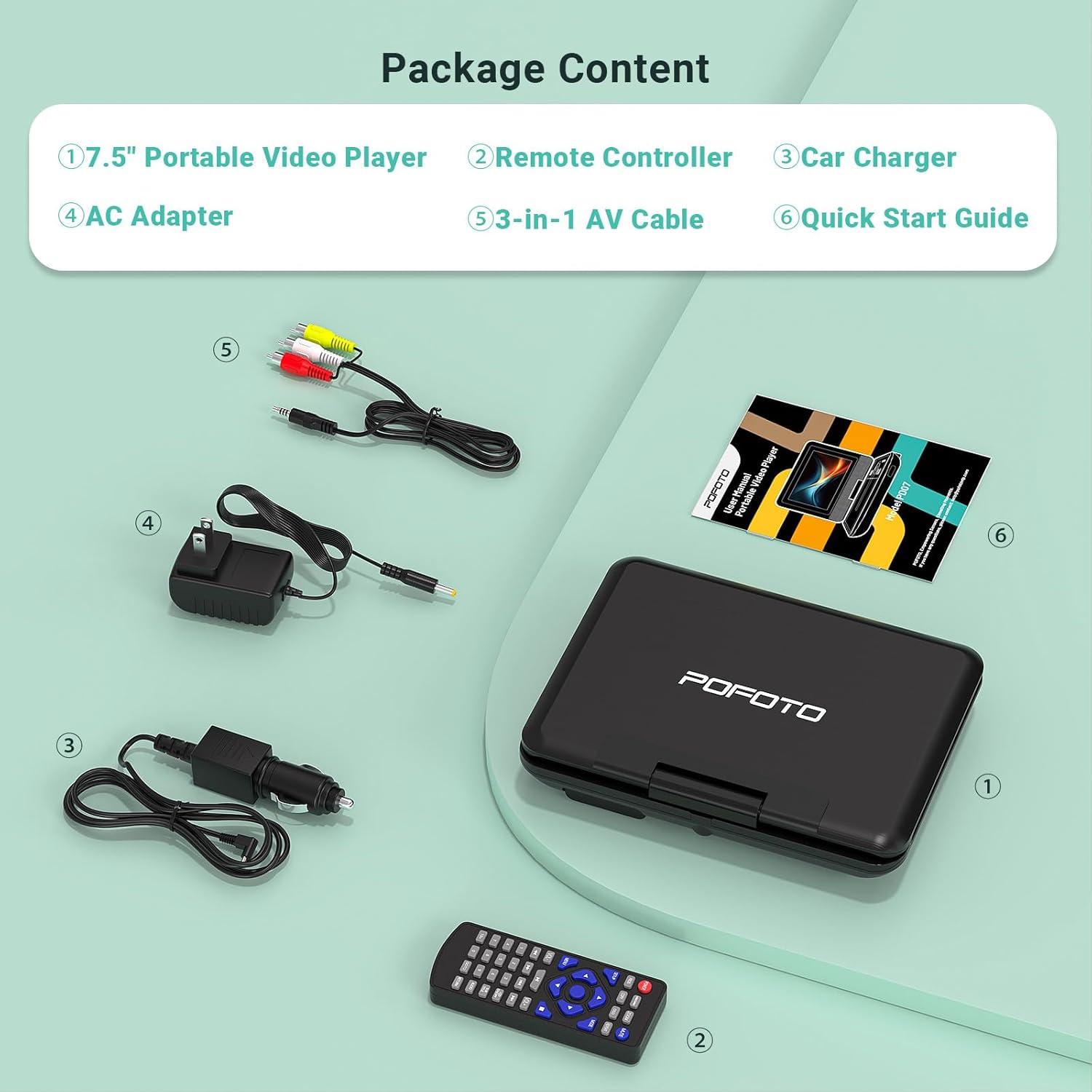 Reproductor de DVD portátil POFOTO 9.5" (24.13 cm) para coche