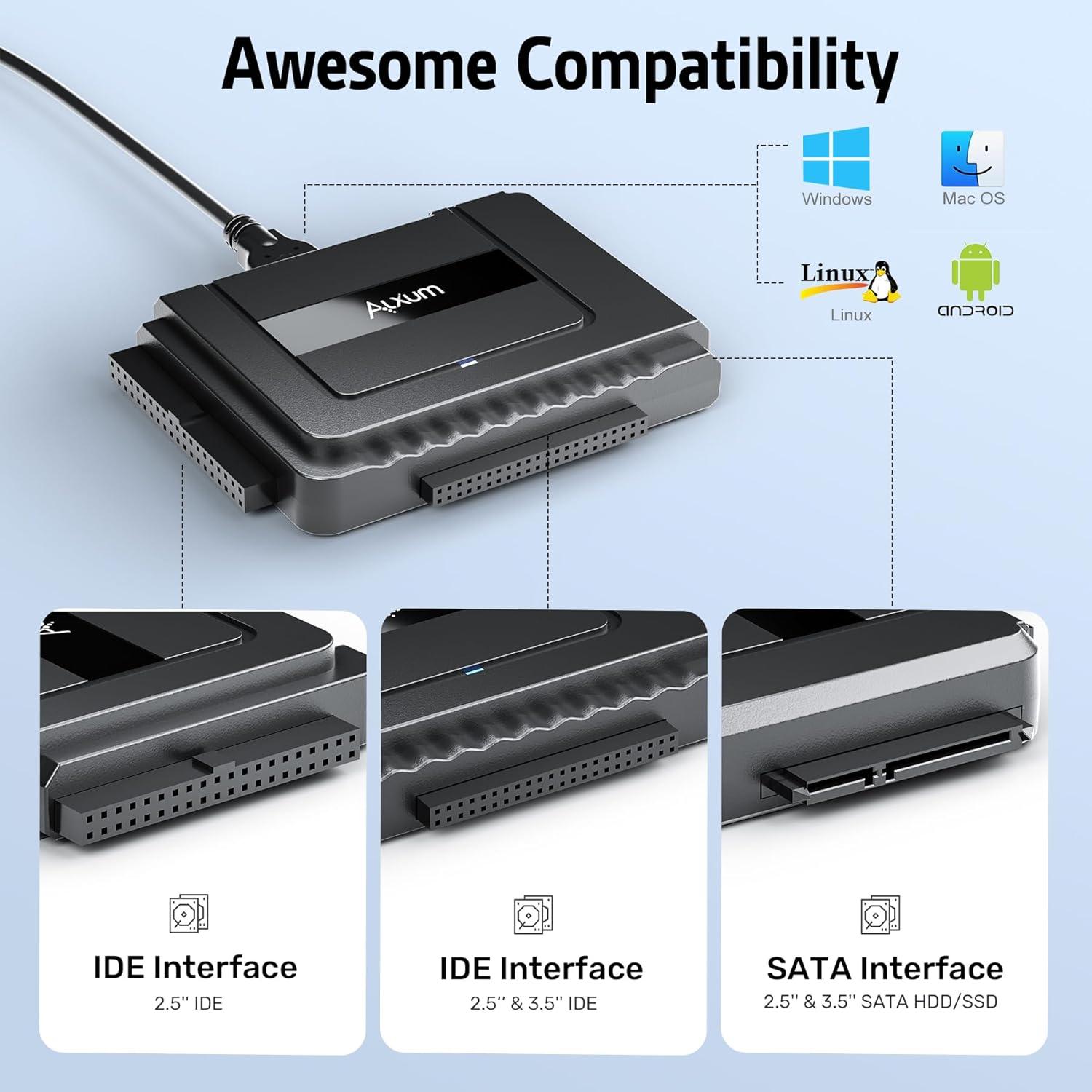 Adaptador SATA a USB 3.0 Alxum para HDD/SSD 2.5"/3.5"