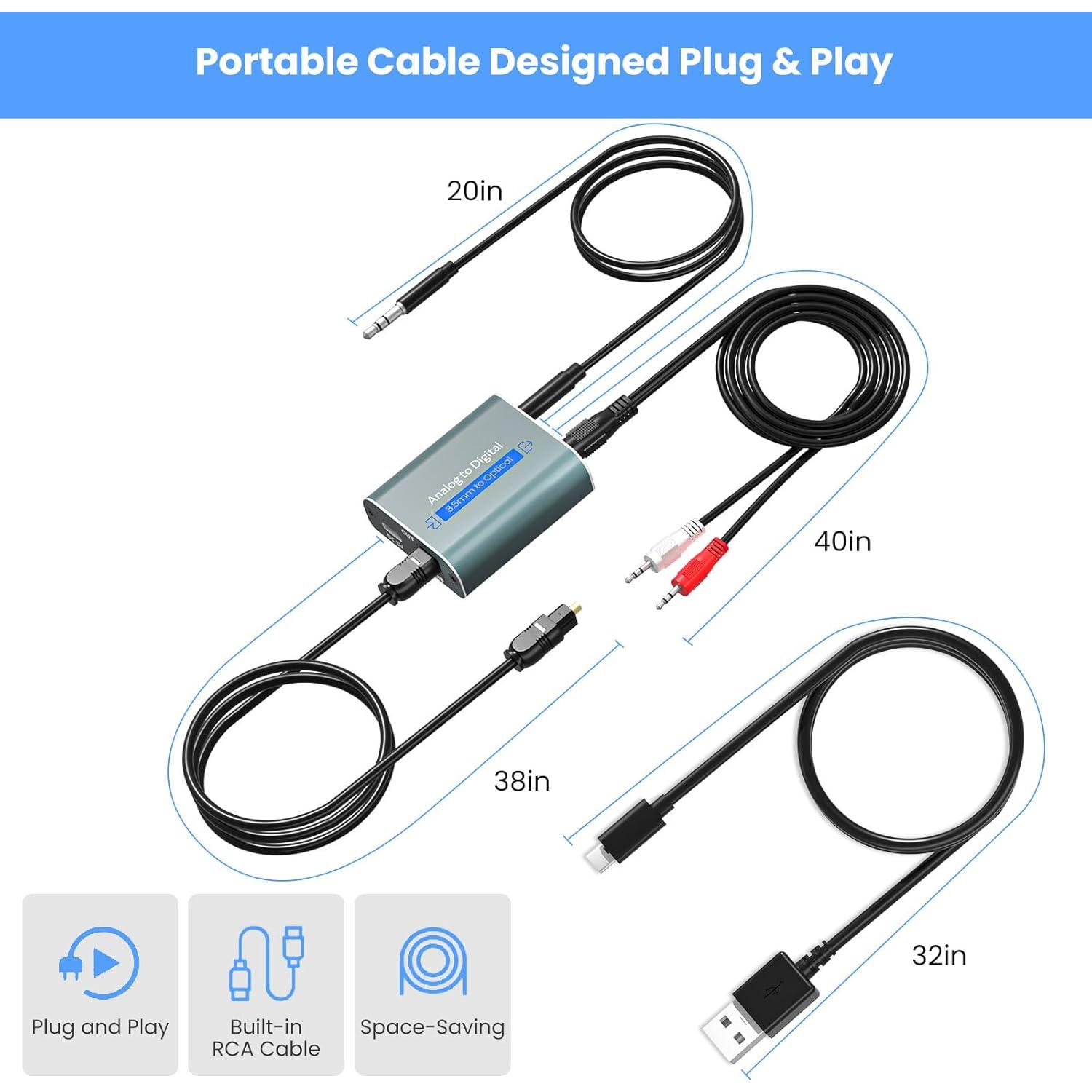 Convertidor de Audio Analógico a Digital AMANKA 2.1m RCA a Óptico