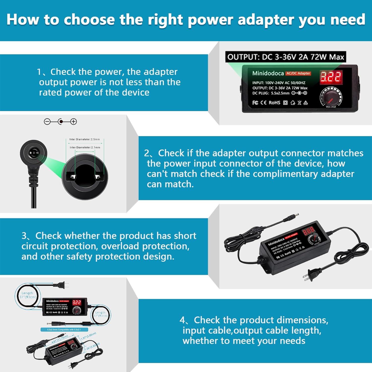 Fuente de Alimentación Universal 72W Minidodoca DC 3V-36V
