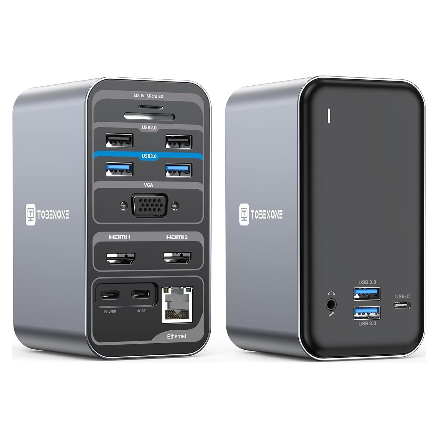 Estación de Acoplamiento USB C TobenONE 15 en 1 Doble HDMI