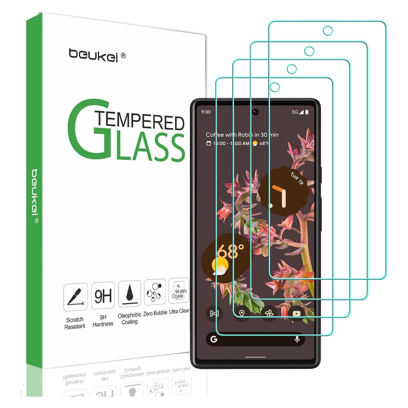 Protector de Pantalla Vidrio Templado Beukei para Google Pixel 6 5G - 4 Pack