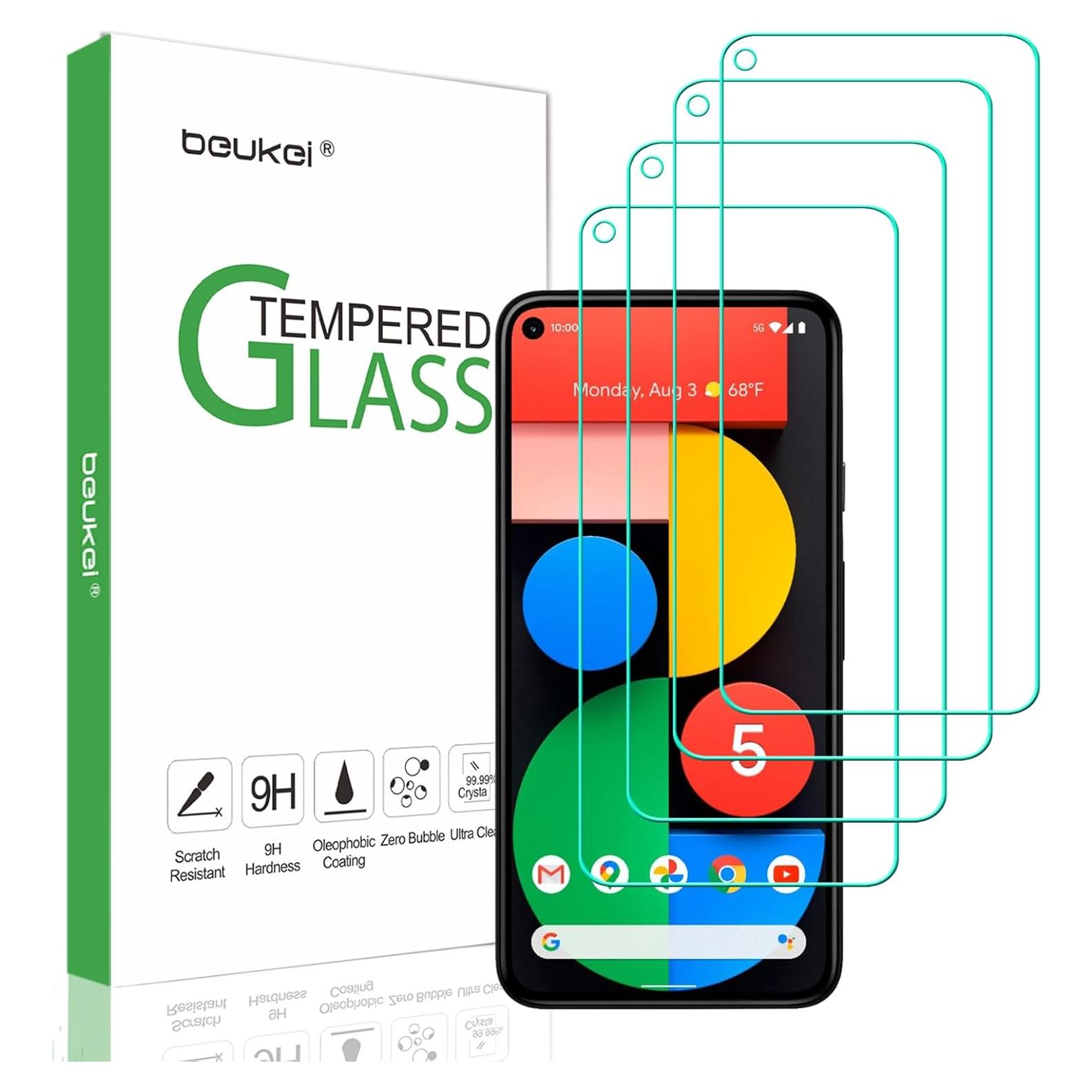 Protector de Pantalla Vidrio Templado Beukei para Google Pixel 5 5G - 4 Pack