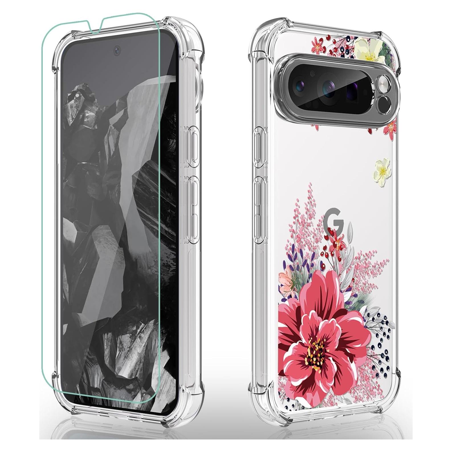 Funda TPU Google Pixel 9 Pro XL - Flor Roja con Protector