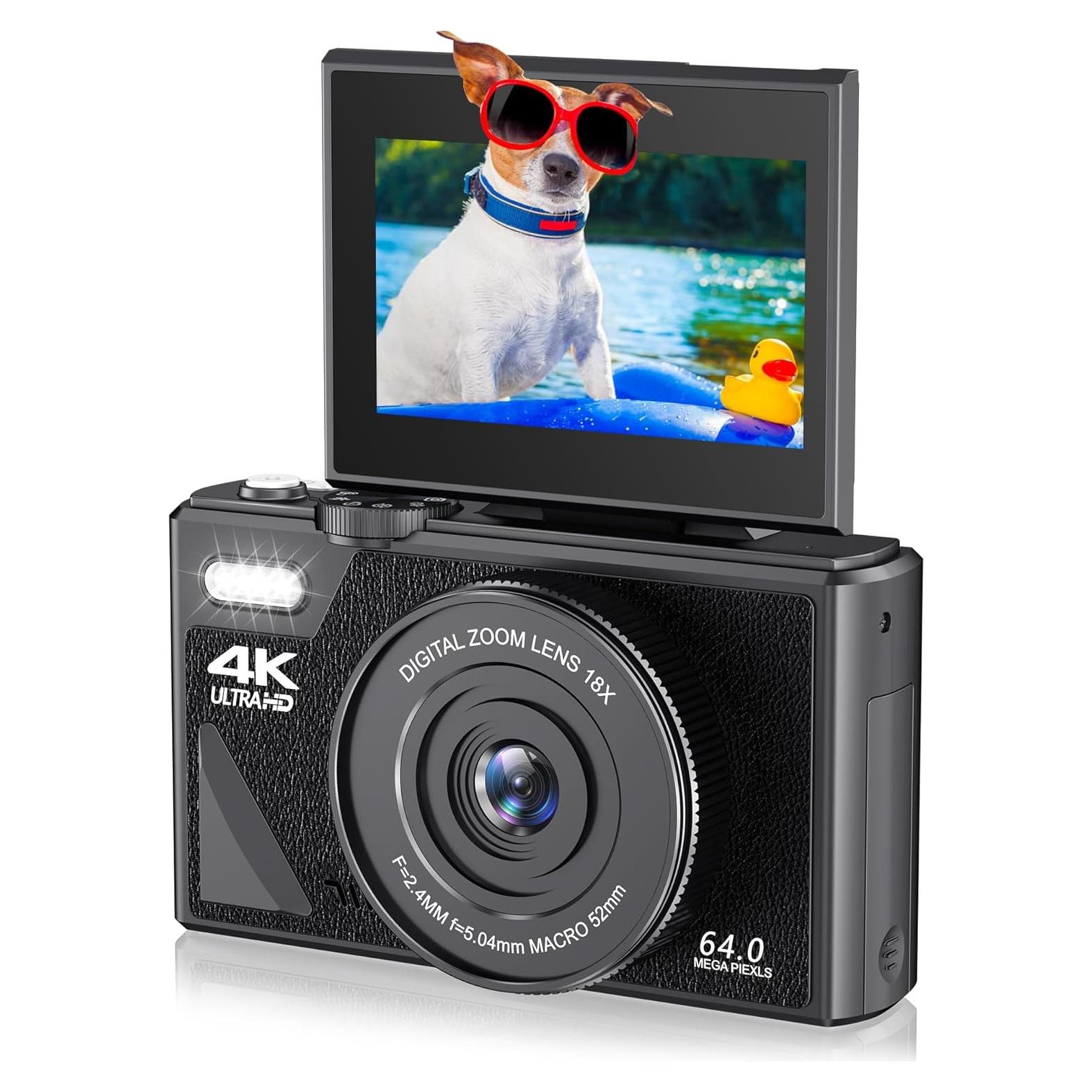 Cámara Digital 64MP Dpofirs 4K con Zoom 18X y Pantalla Plegable