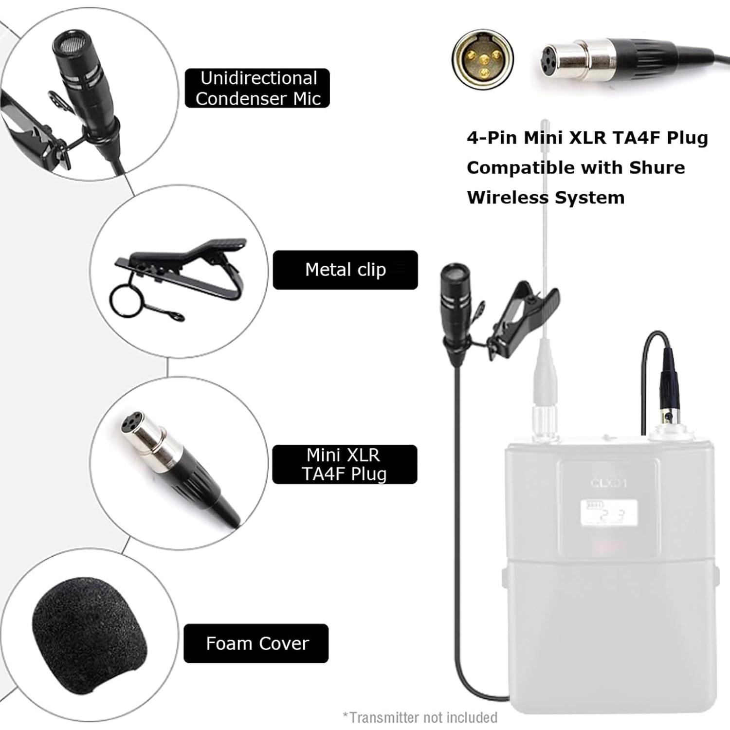 Micrófono Lavalier Unidireccional XHXJCYS TA4F para Shure