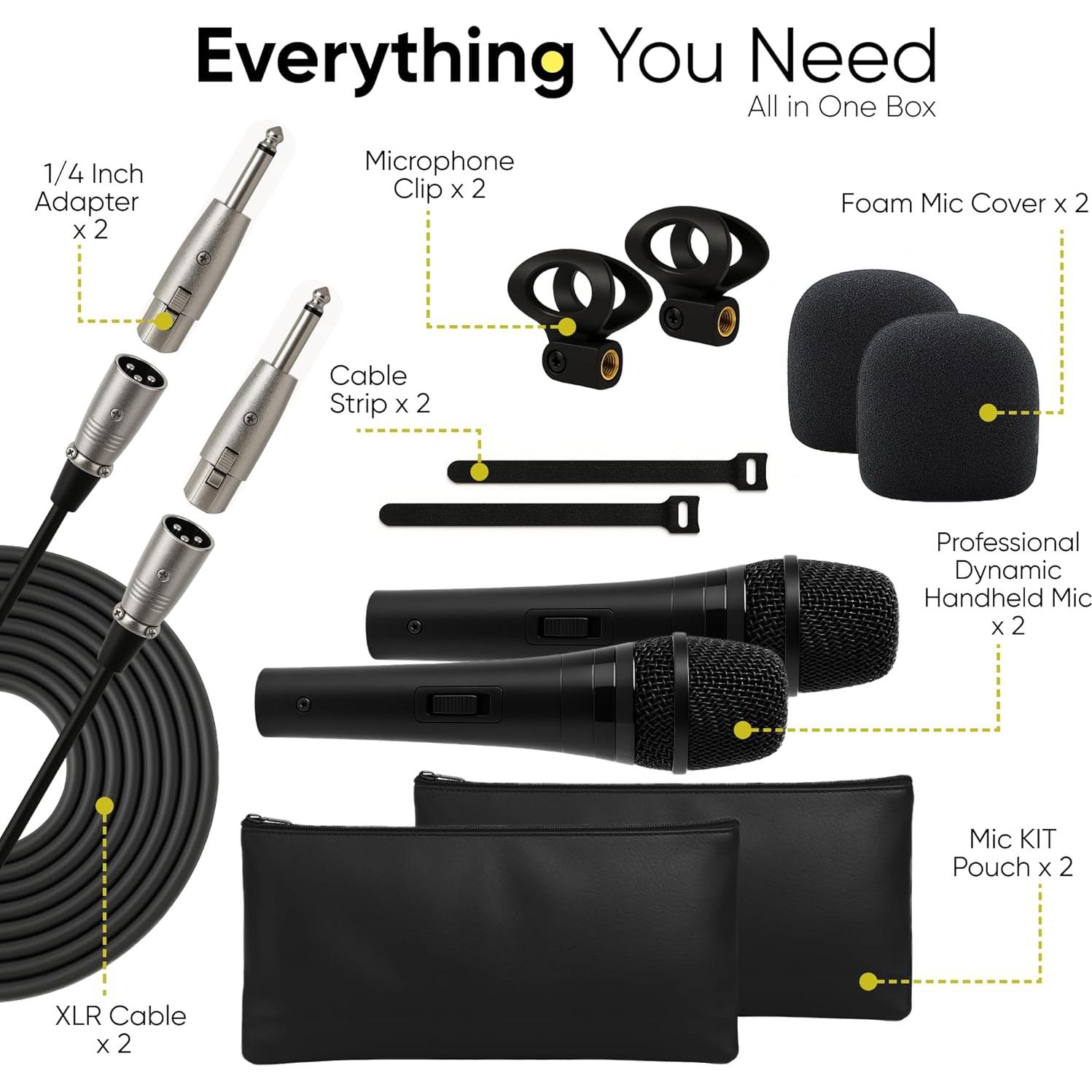 Paquete de 2 Micrófonos Dinámicos Bowens BOW9002XLR con Cables