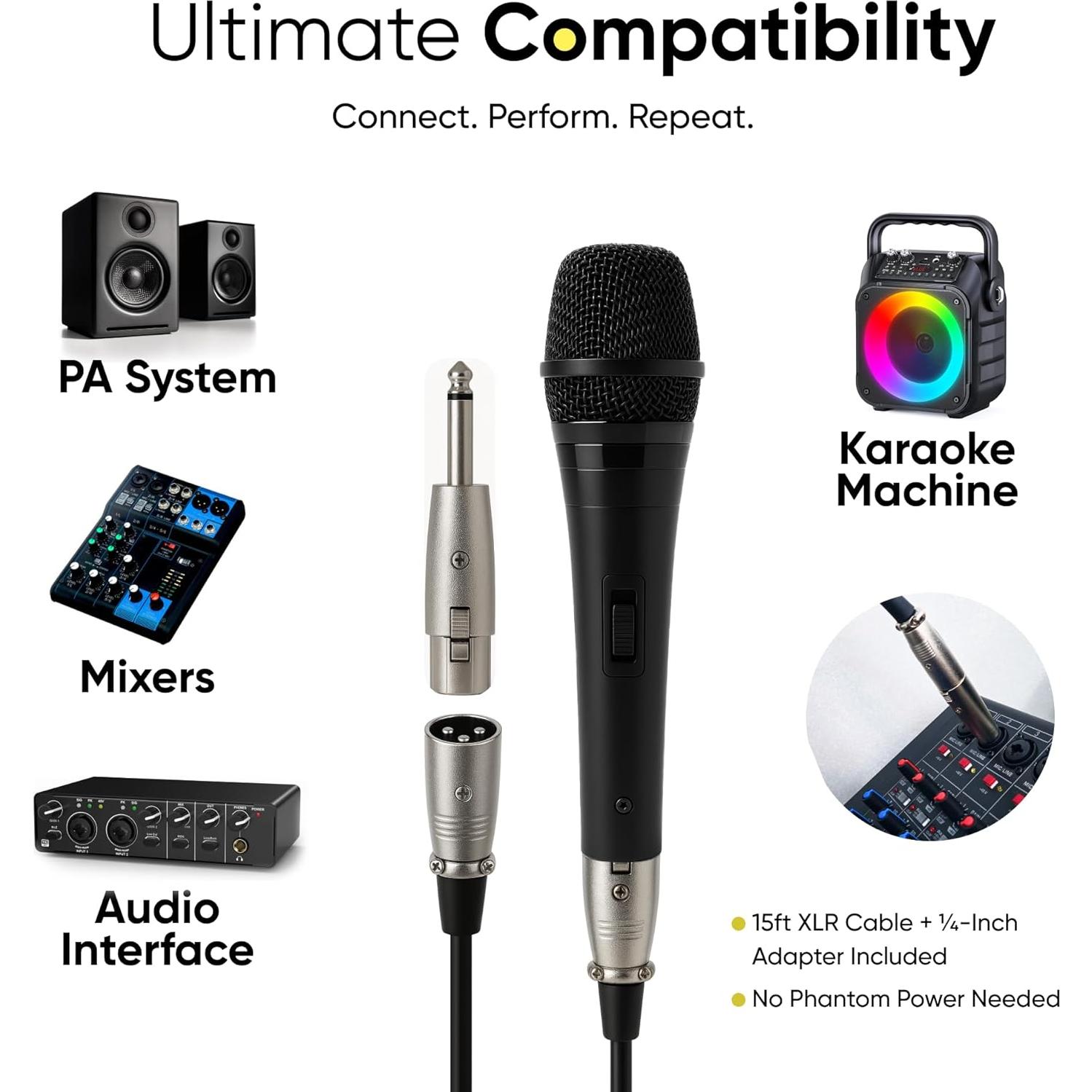 Paquete de 2 Micrófonos Dinámicos Bowens BOW9002XLR con Cables