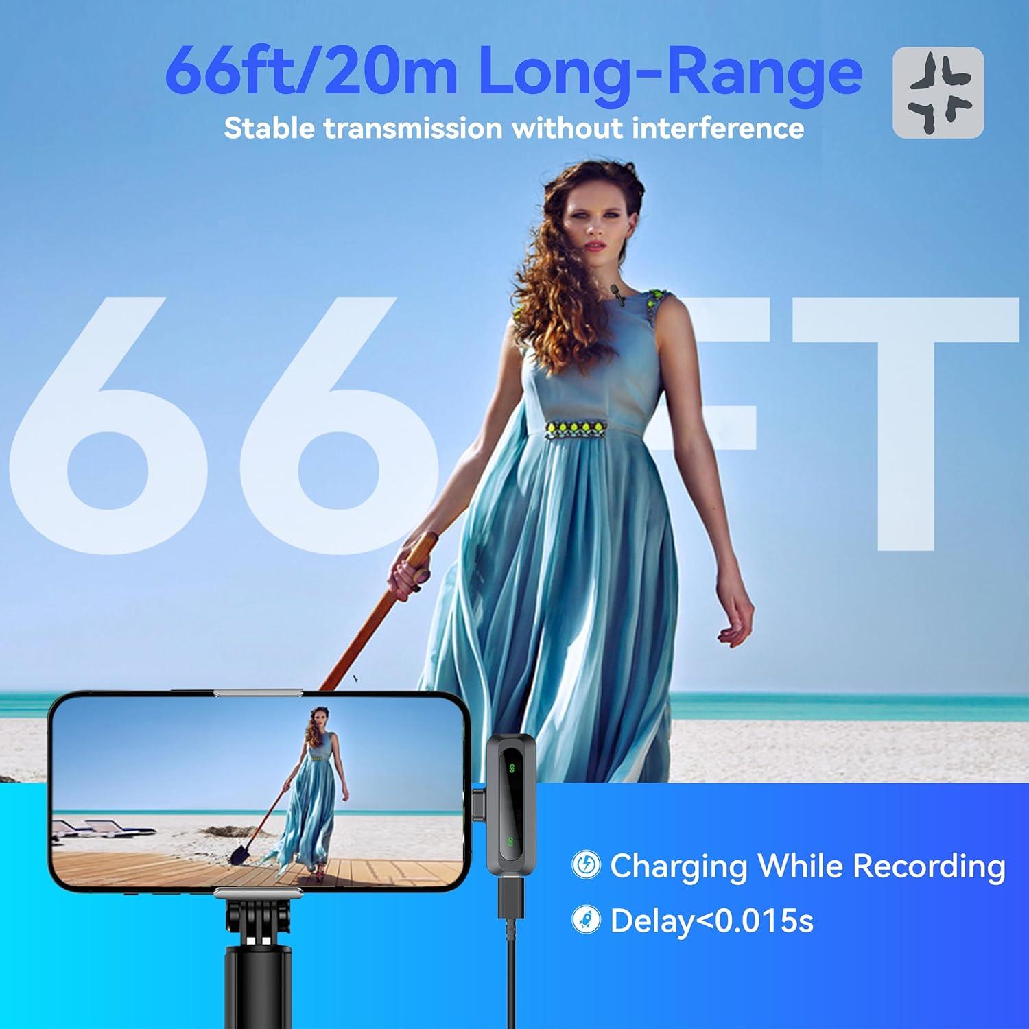 Paquete de 2 Micrófonos Lavalier Inalámbricos XBT para iPhone y Android