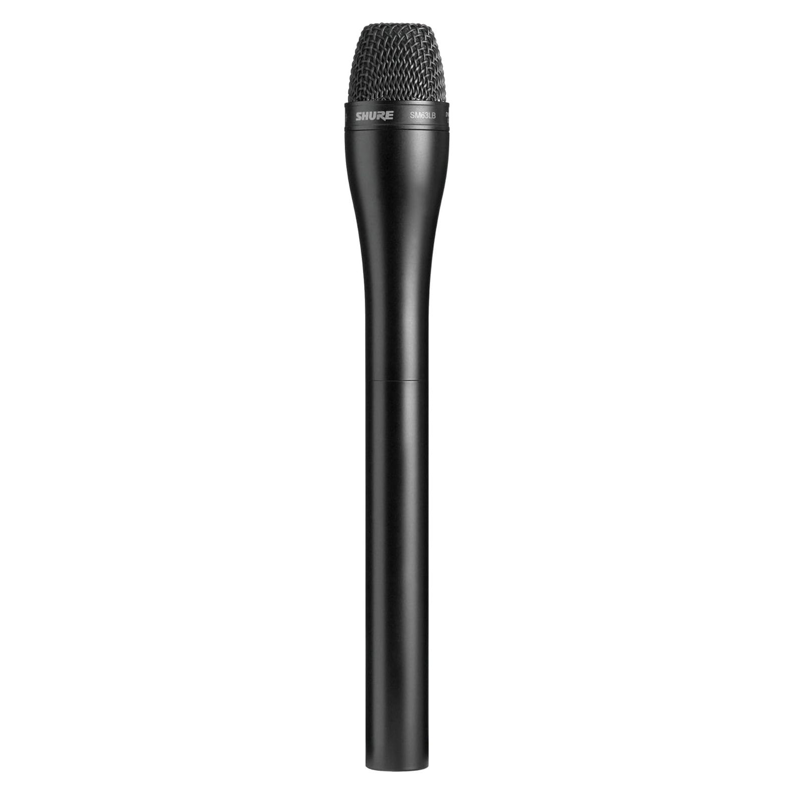 Shure SM63LB Omnidirectional Dynamic Vocal Microphone with 23cm Handle for Handheld Applications On-Stage and in Broadcast, Recording, and TV Studios, 3-pin XLR Connector - Black (SM63LB)