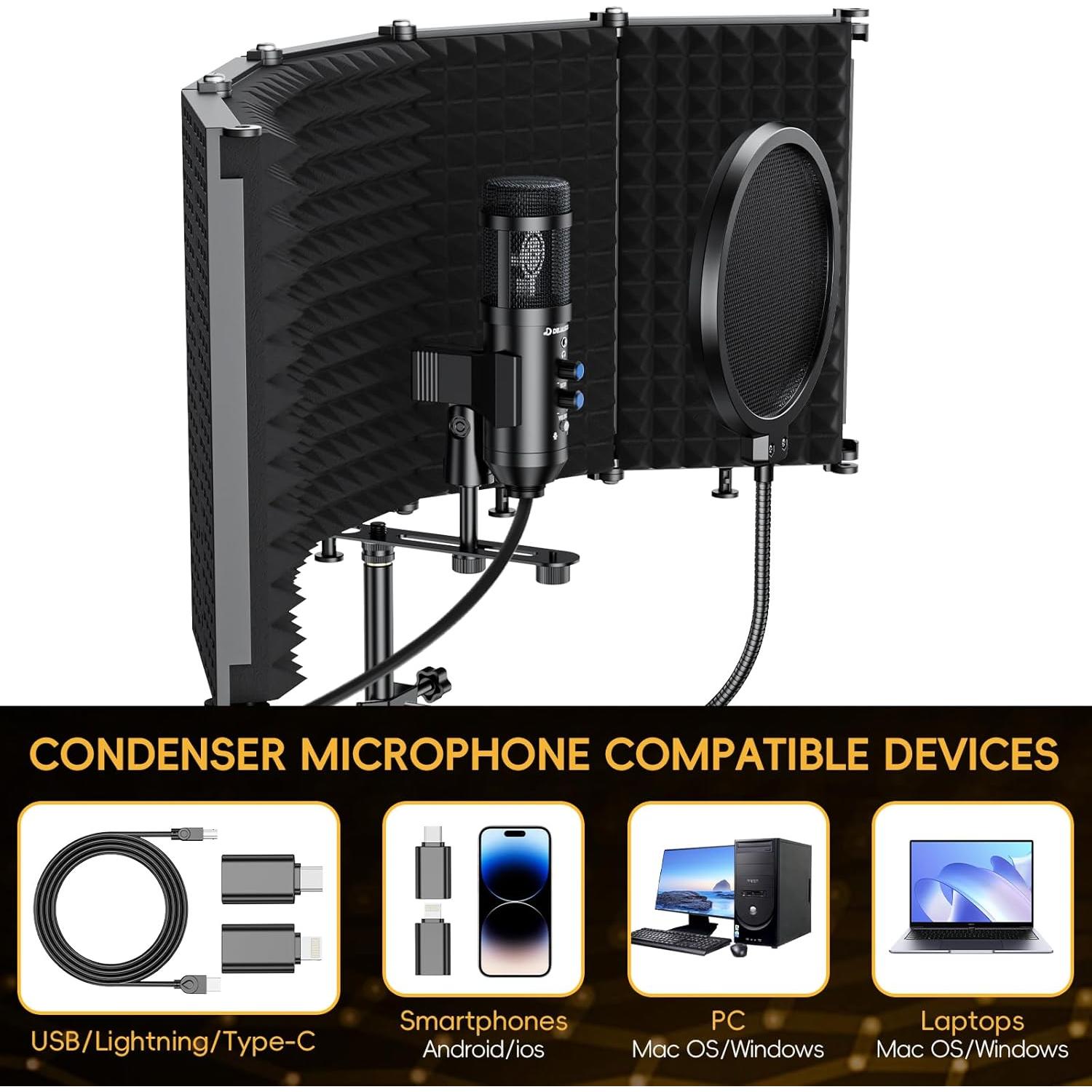 Micrófono de Estudio USB Dejasound DJM5 con Filtro Antipop