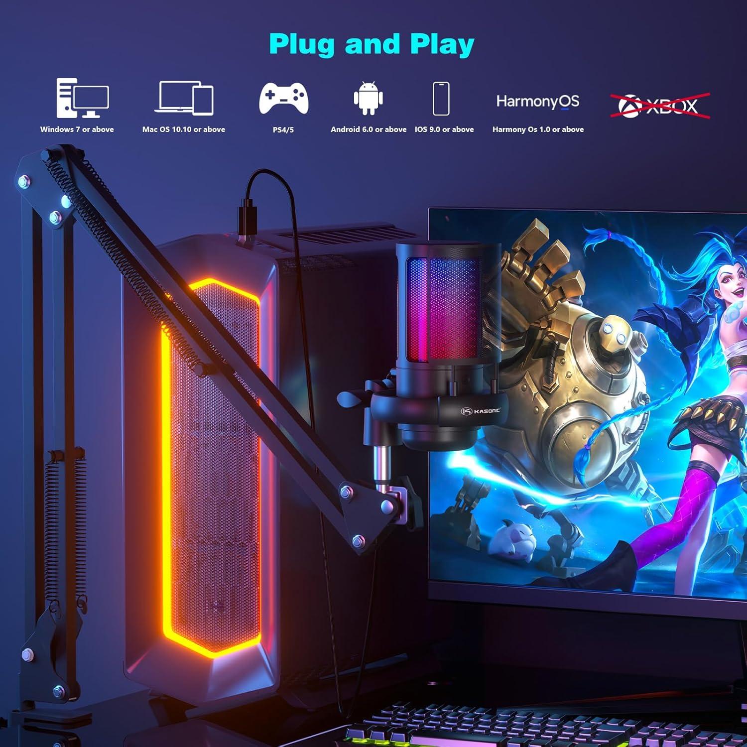 Micrófono USB K Kasonic ME6S para Gaming y Streaming con Brazo