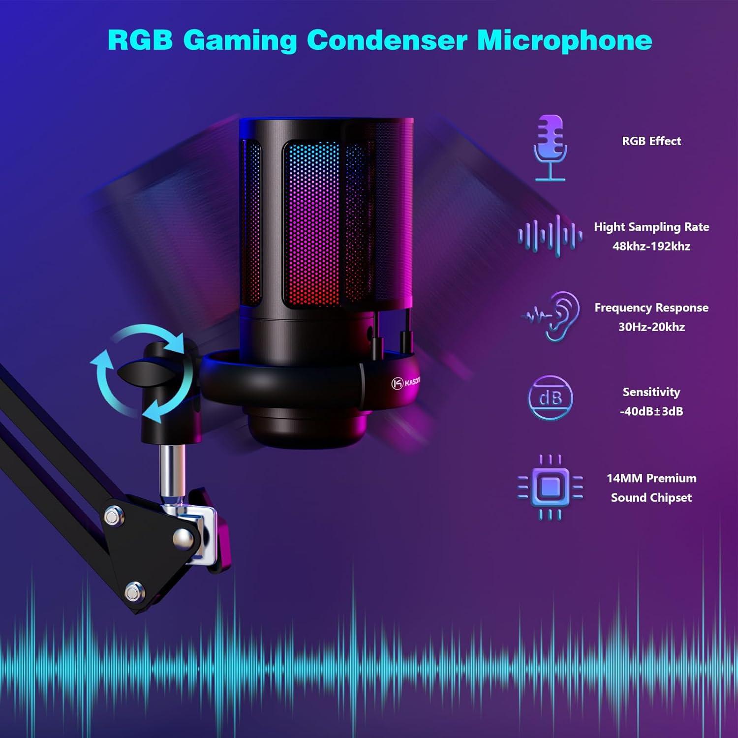 Micrófono USB K Kasonic ME6S para Gaming y Streaming con Brazo